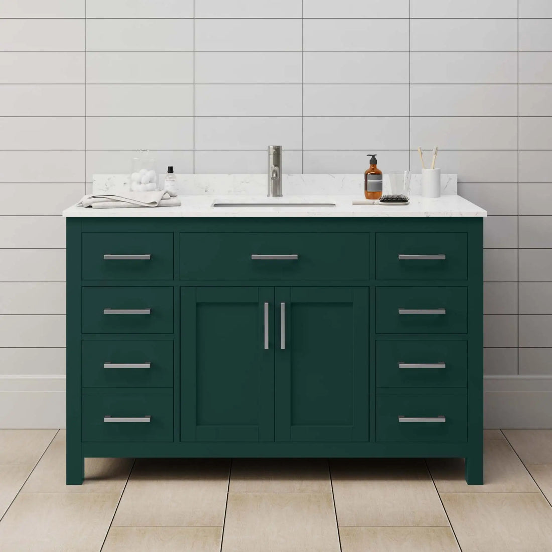 54" Beckett Single Bathroom Vanity in Green with Brushed Nickel Trim by Wyndham