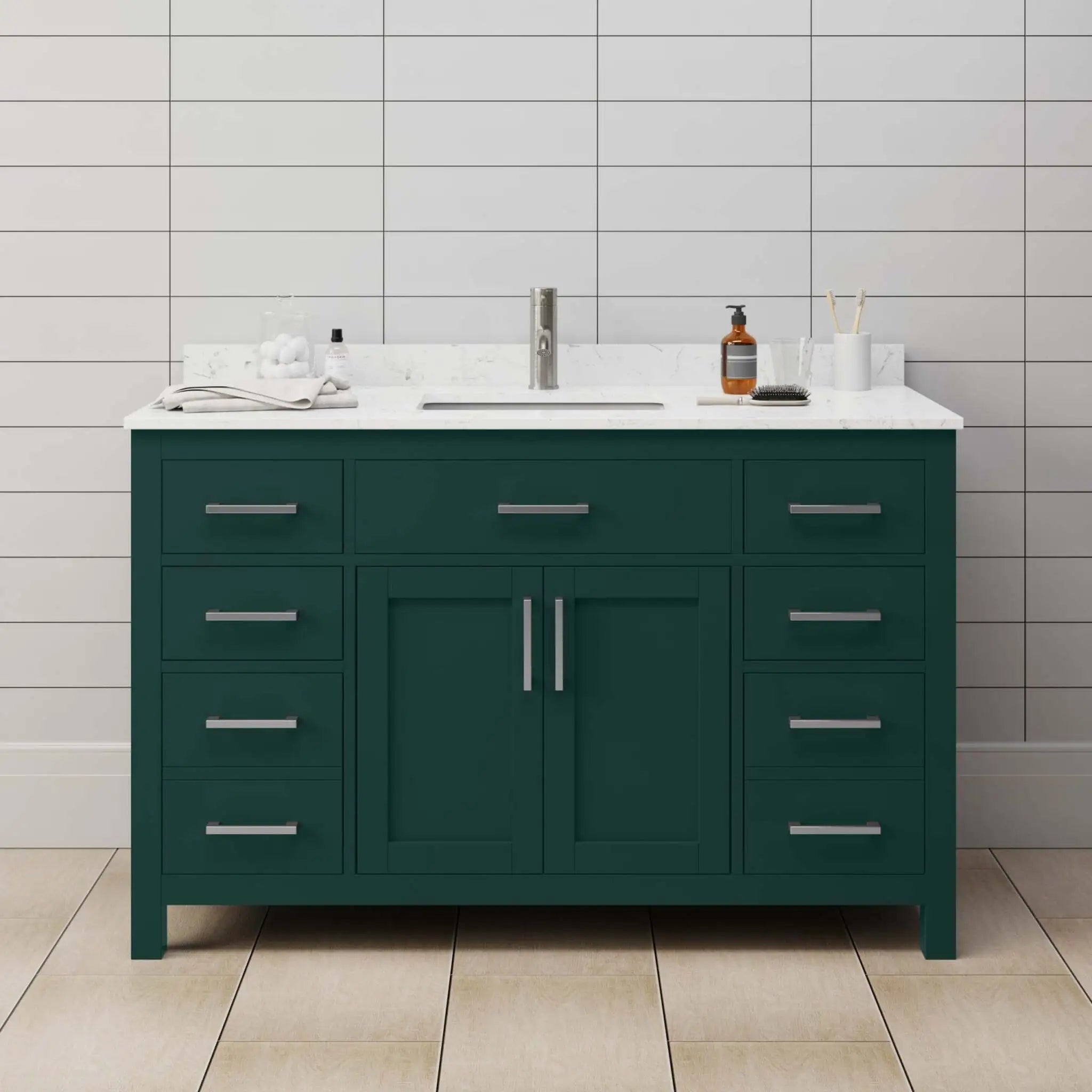54" Beckett Single Bathroom Vanity in Green with Brushed Nickel Trim by Wyndham