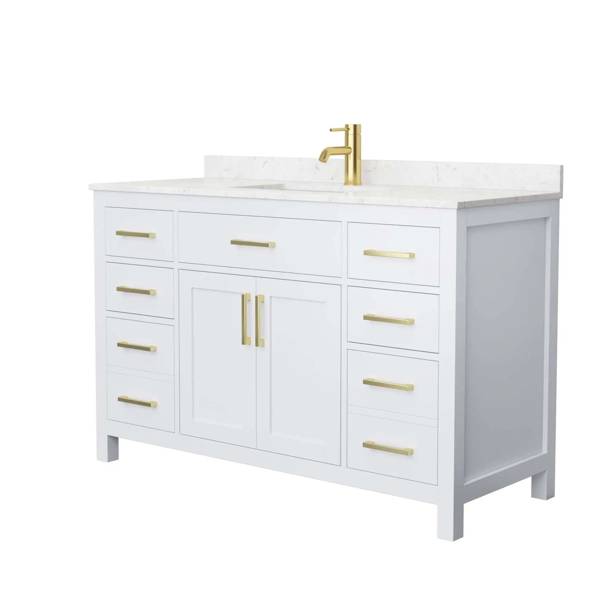 54" Beckett Single Bathroom Vanity in White with Brushed Gold Trim by Wyndham