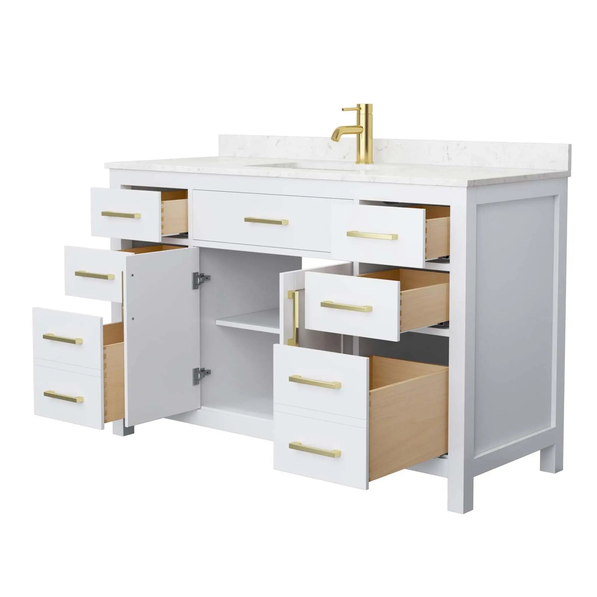 54" Beckett Single Bathroom Vanity in White with Brushed Gold Trim by Wyndham