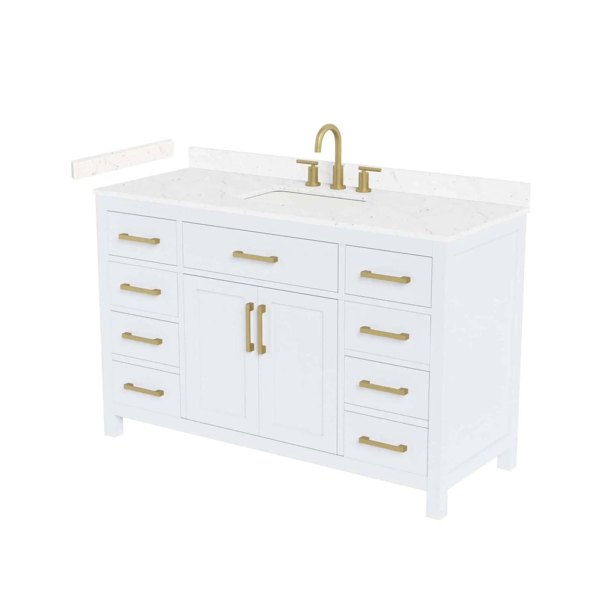 54" Beckett Single Bathroom Vanity in White with Brushed Gold Trim by Wyndham