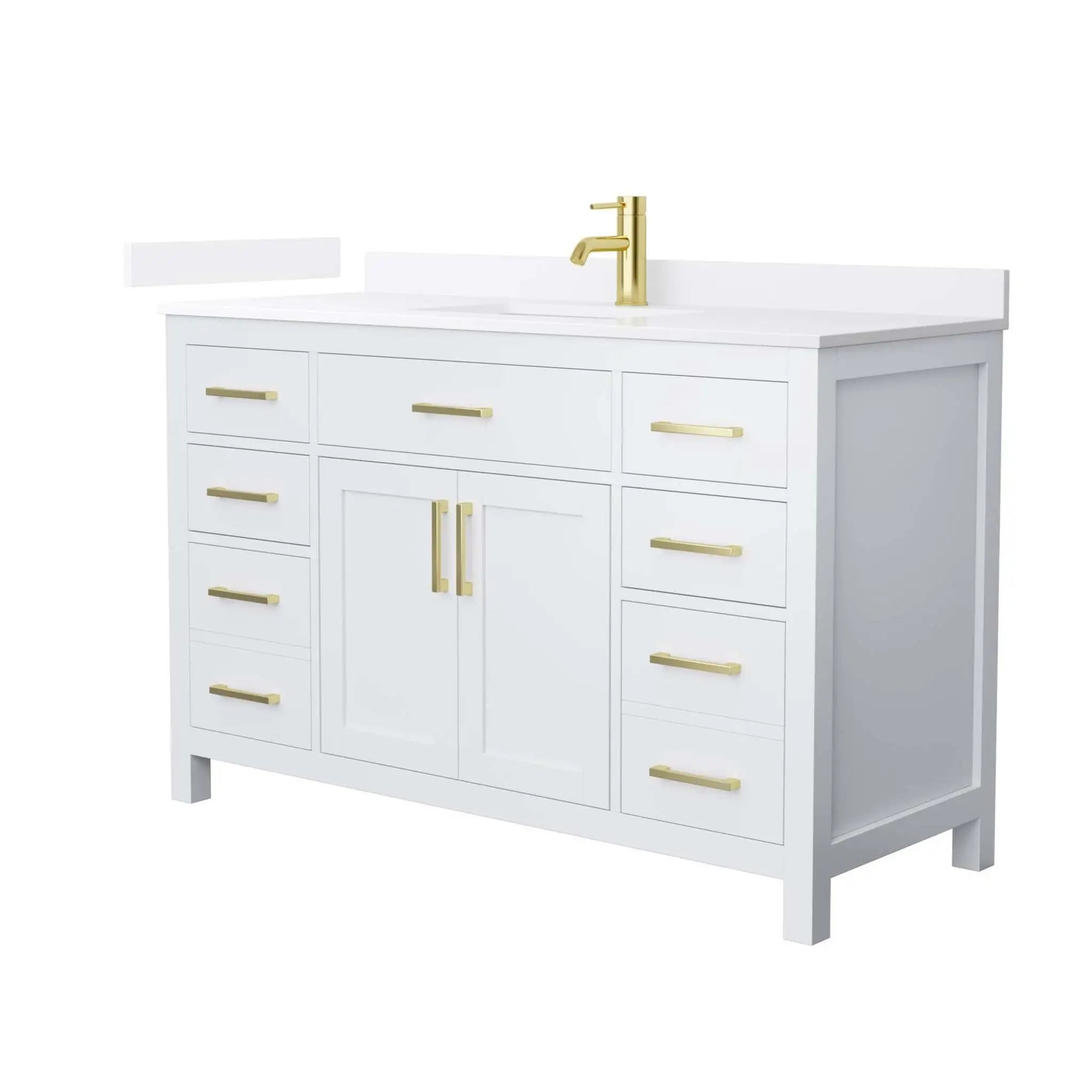 54" Beckett Single Bathroom Vanity in White with Brushed Gold Trim by Wyndham