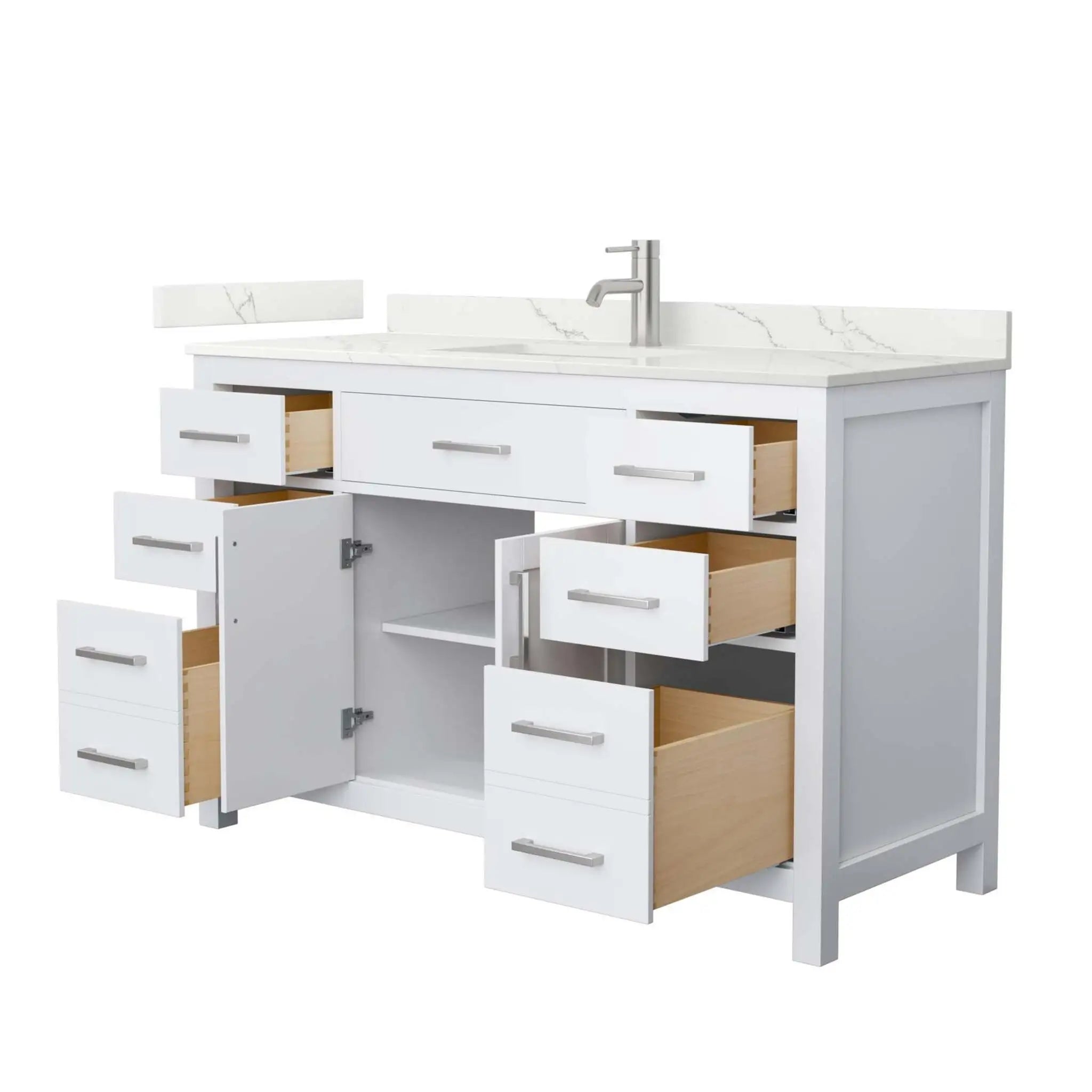 54" Beckett Single Bathroom Vanity in White with Brushed Nickel Trim by Wyndham