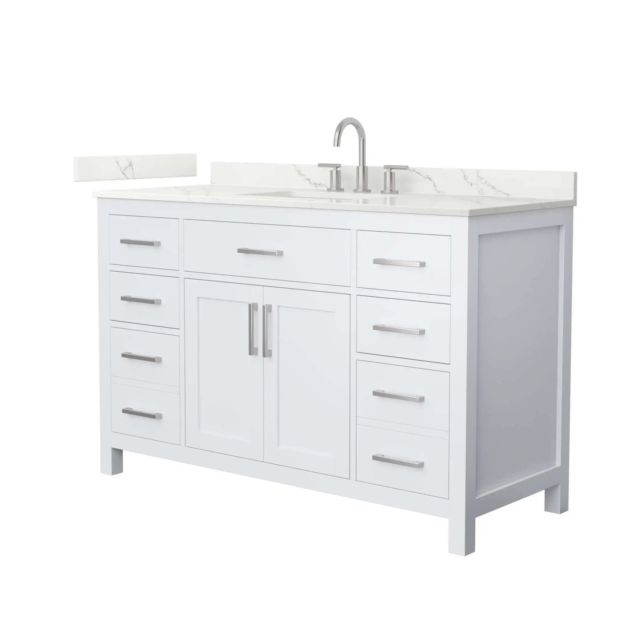 54" Beckett Single Bathroom Vanity in White with Brushed Nickel Trim by Wyndham