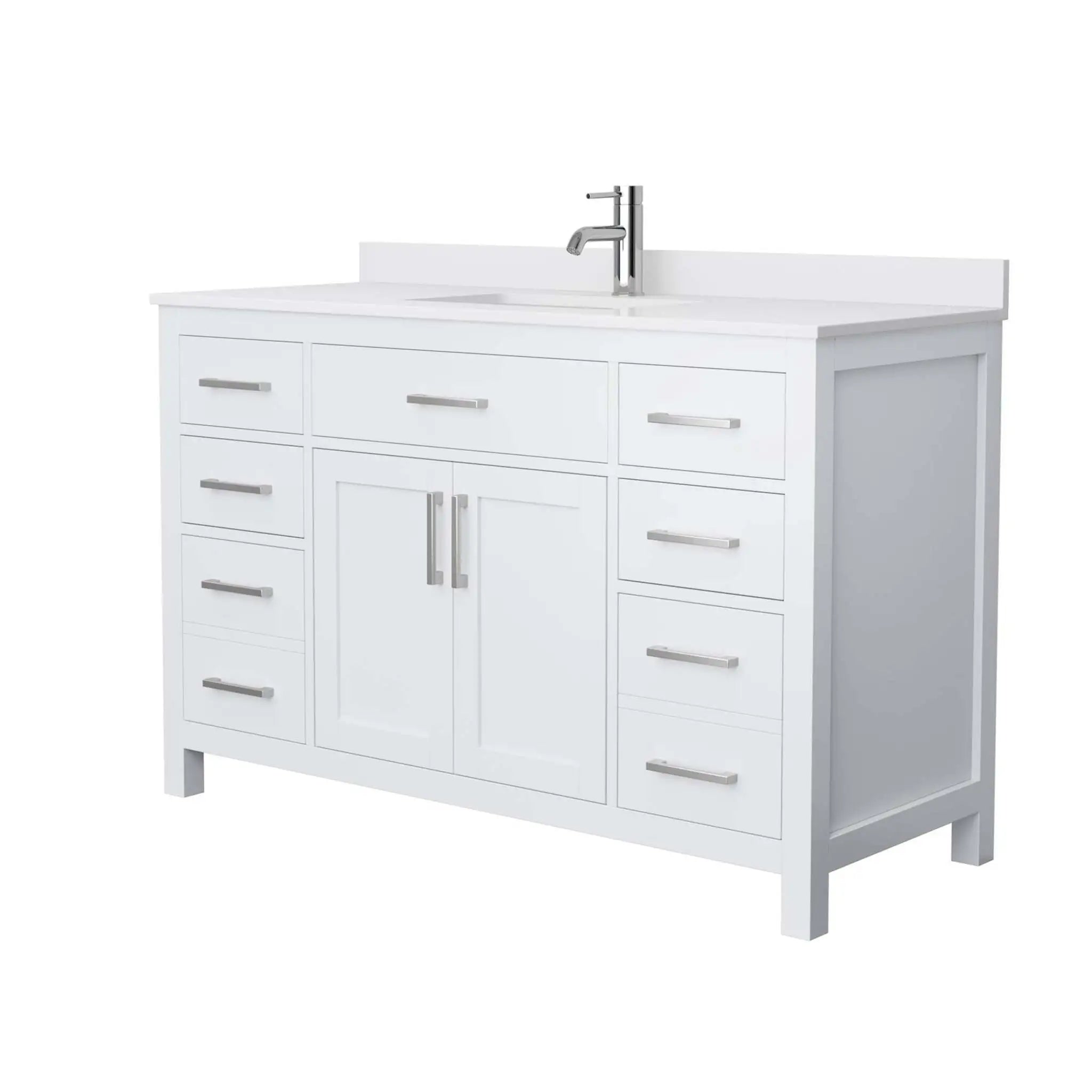 54" Beckett Single Bathroom Vanity in White with Brushed Nickel Trim by Wyndham