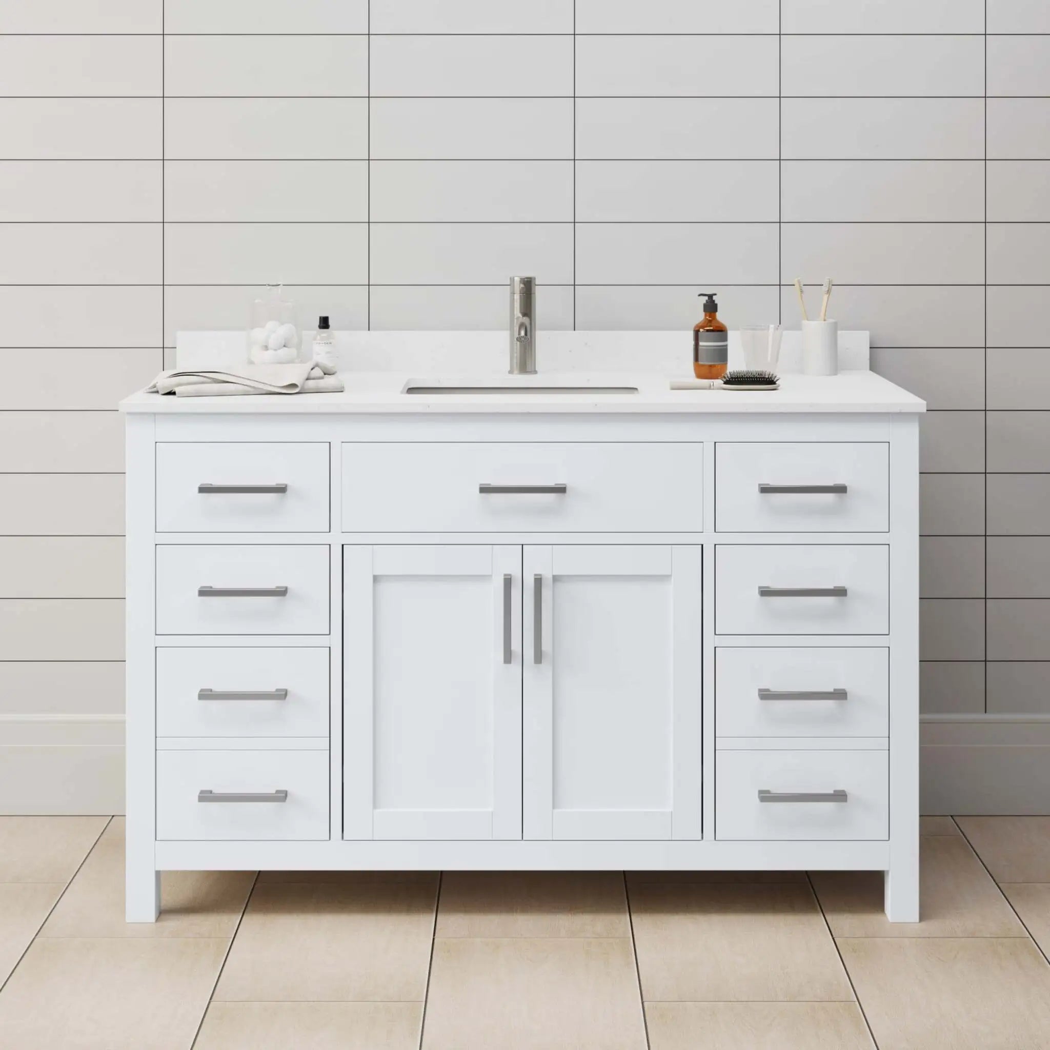 54" Beckett Single Bathroom Vanity in White with Brushed Nickel Trim by Wyndham