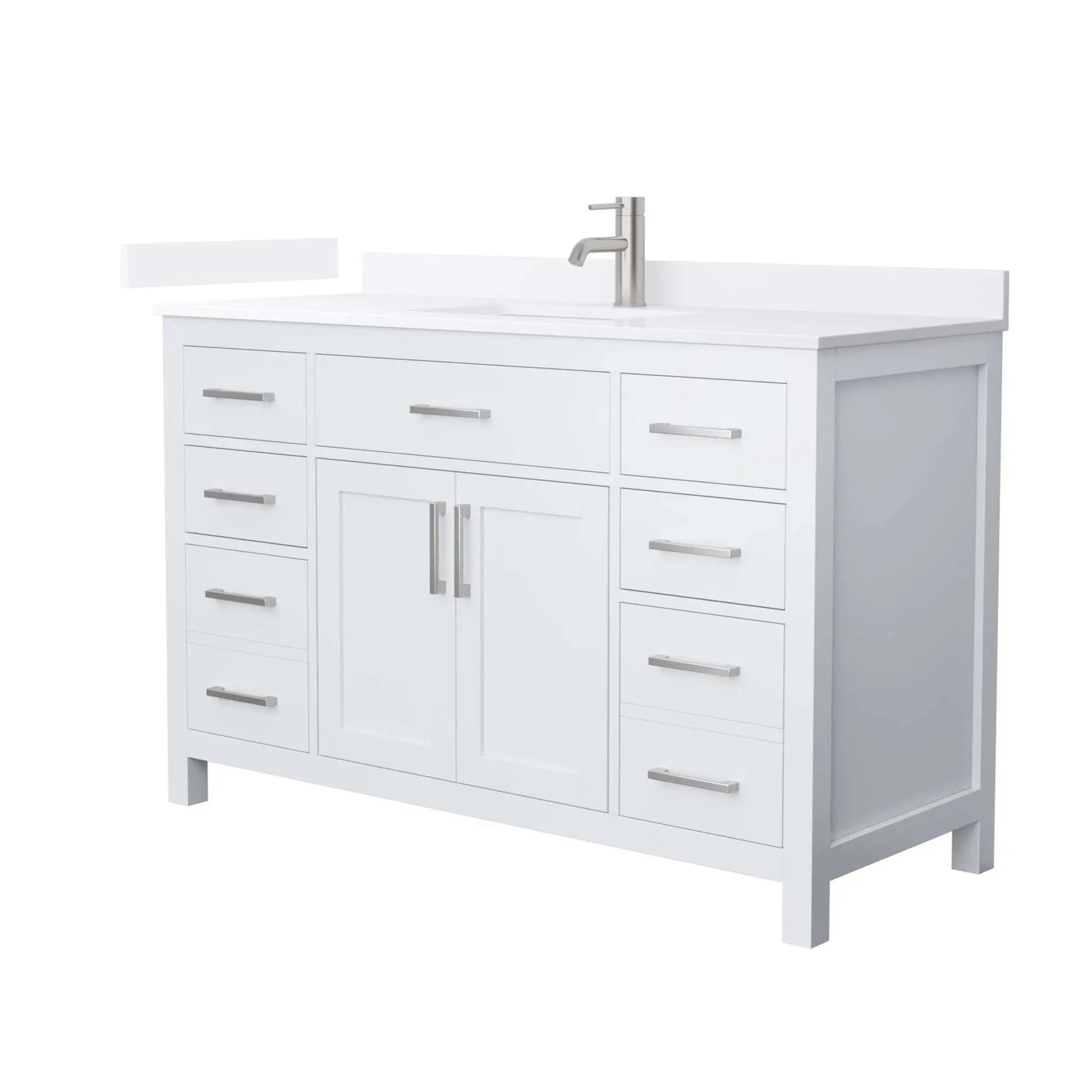 54" Beckett Single Bathroom Vanity in White with Brushed Nickel Trim by Wyndham