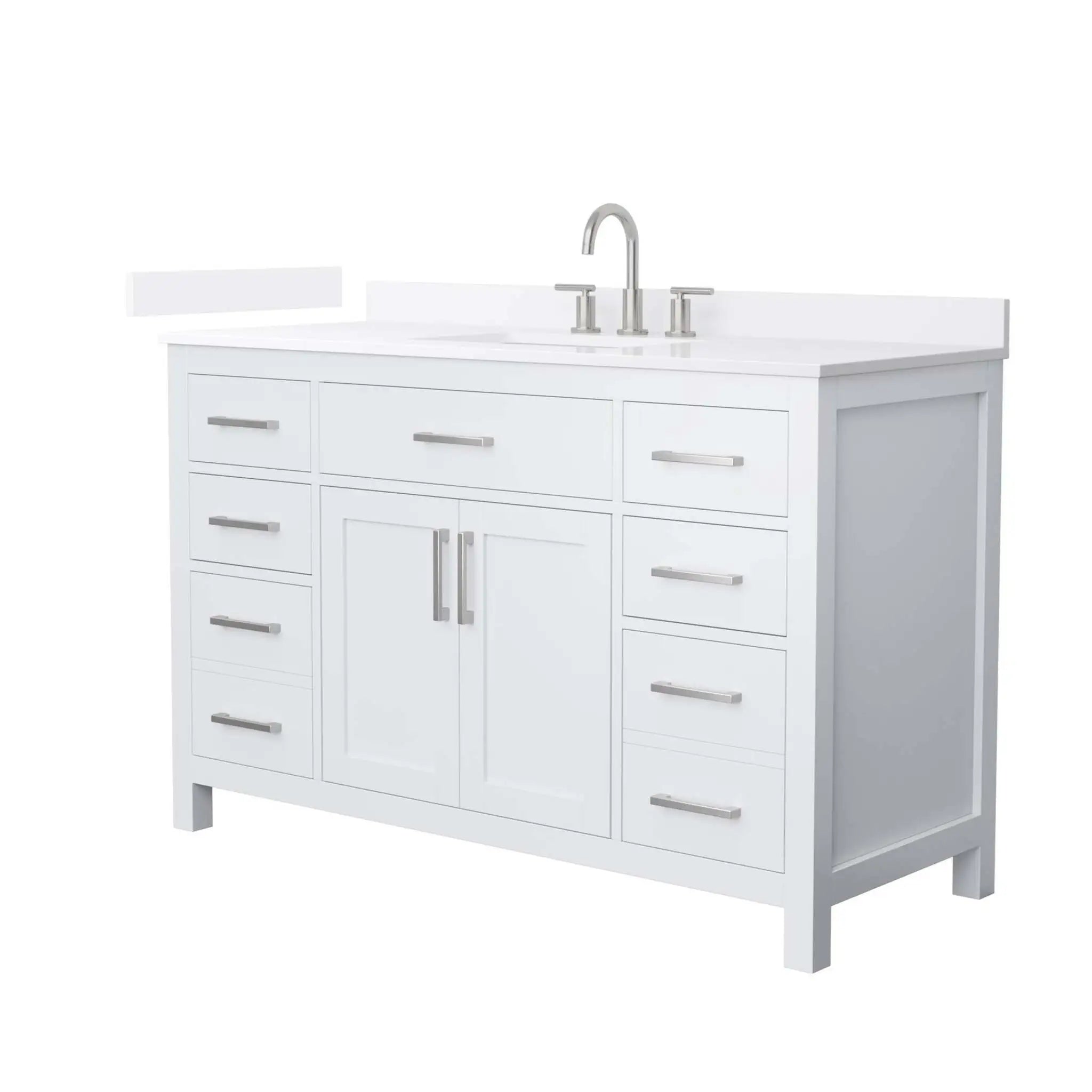 54" Beckett Single Bathroom Vanity in White with Brushed Nickel Trim by Wyndham