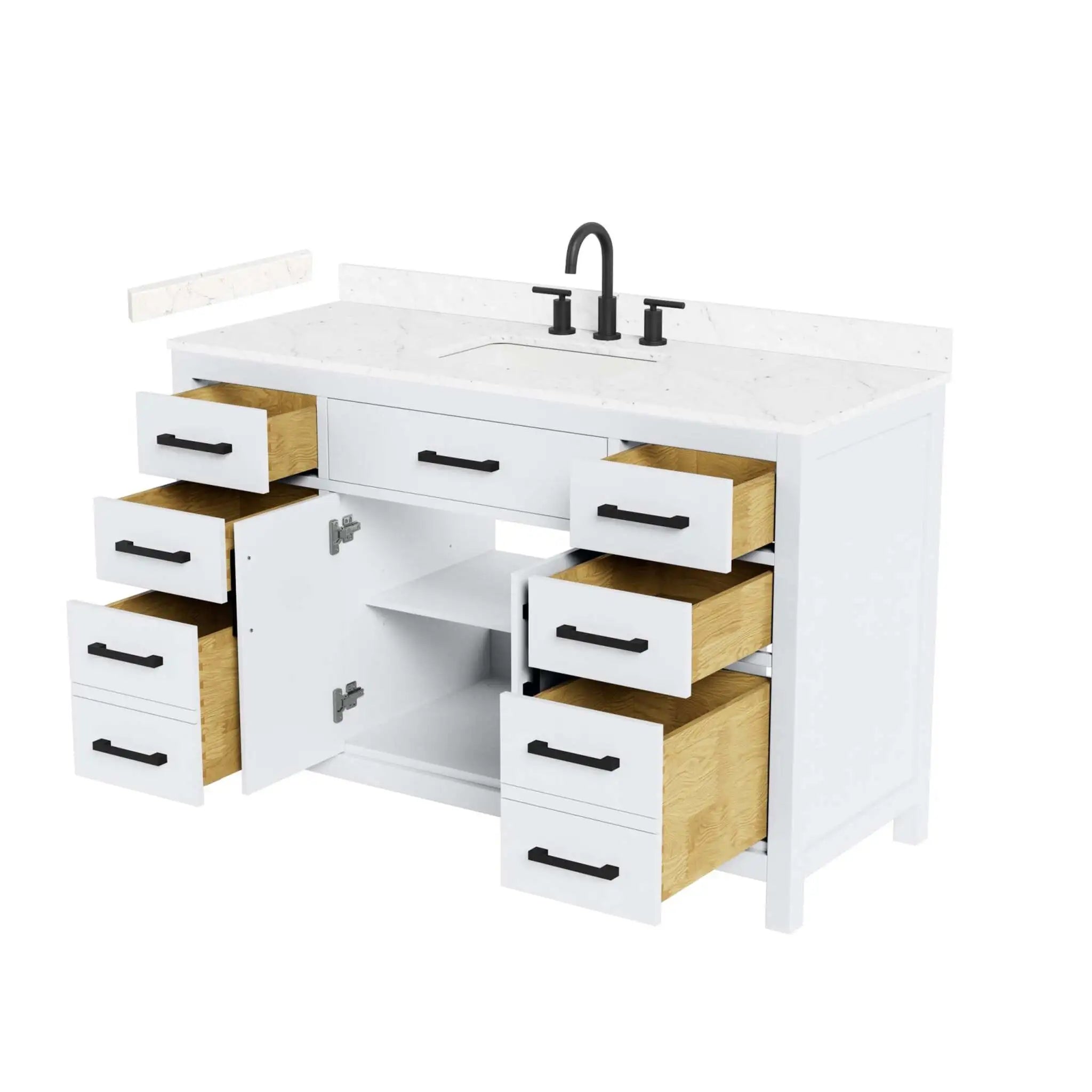 54" Beckett Single Bathroom Vanity in White with Matte Black Trim by Wyndham