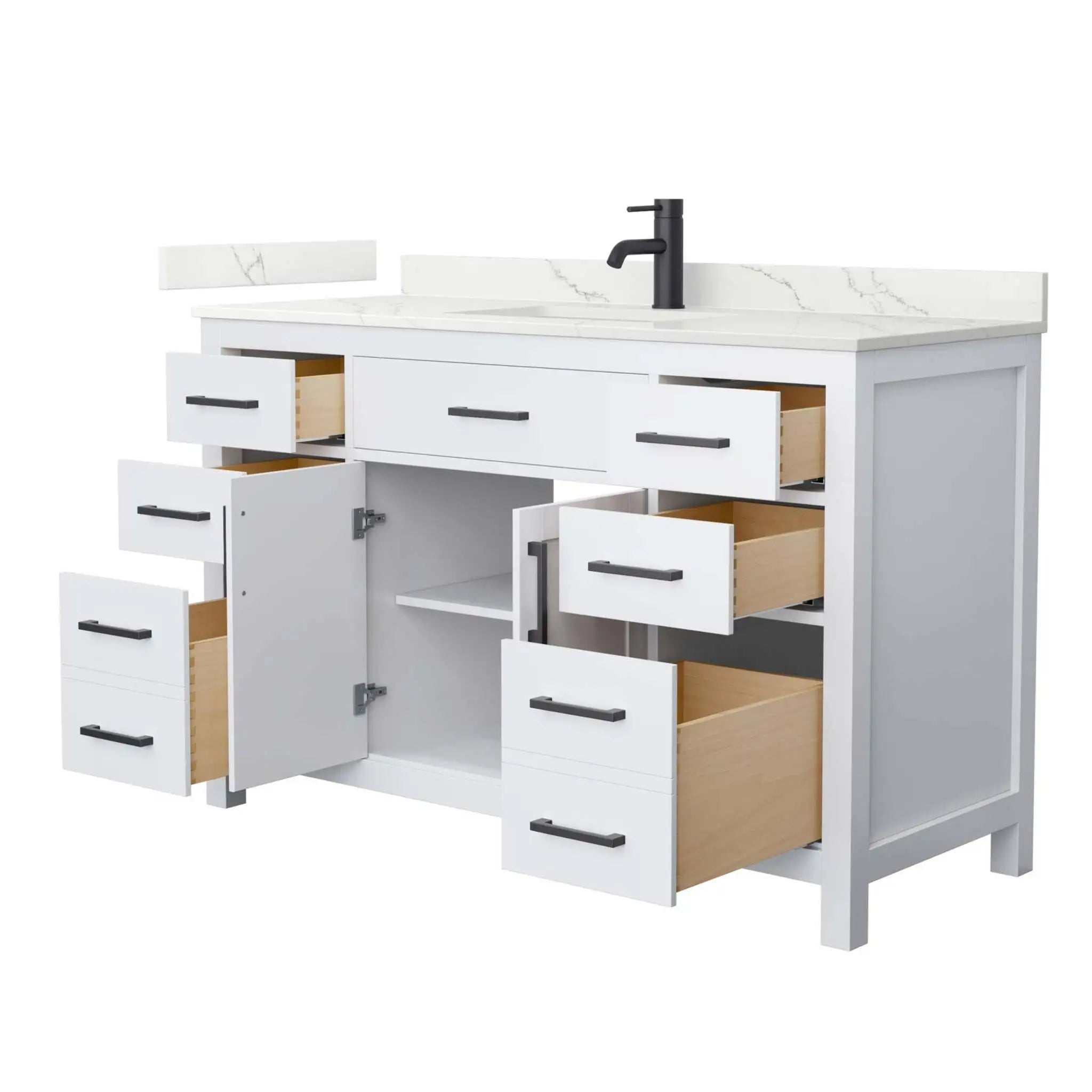 54" Beckett Single Bathroom Vanity in White with Matte Black Trim by Wyndham