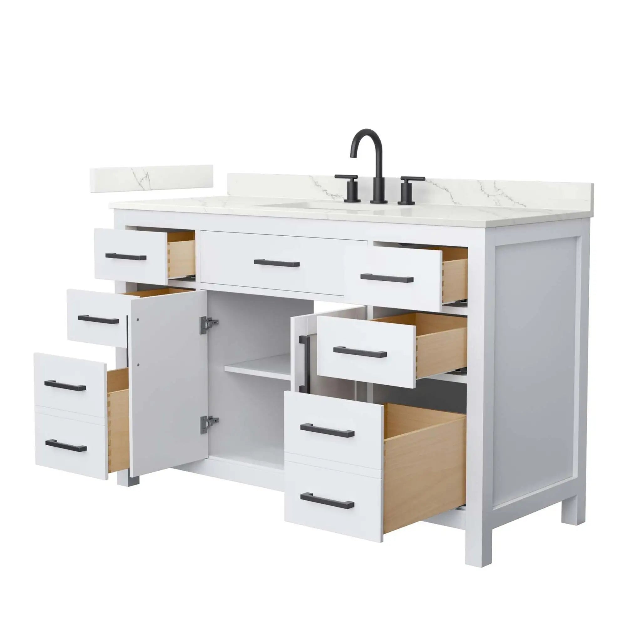 54" Beckett Single Bathroom Vanity in White with Matte Black Trim by Wyndham