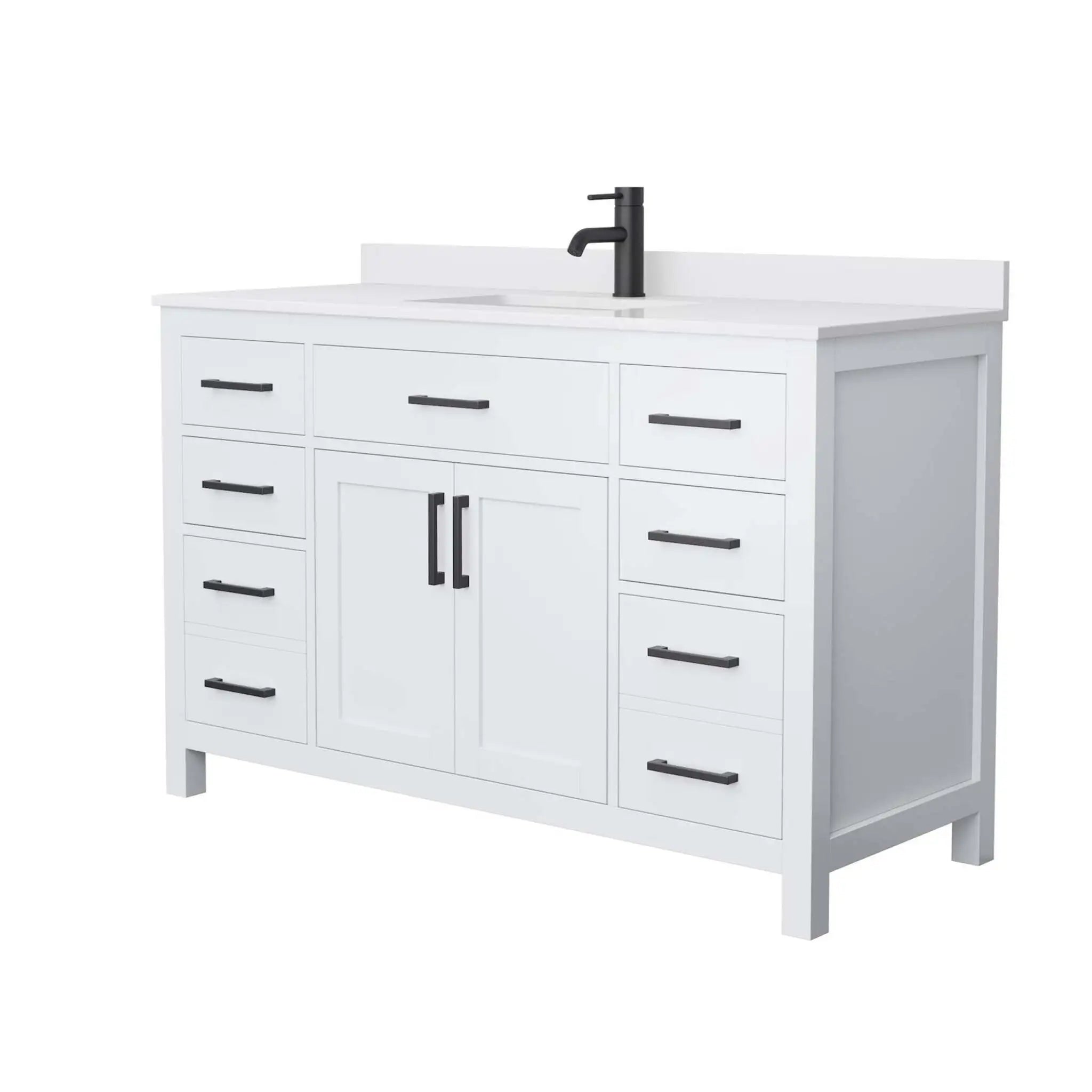 54" Beckett Single Bathroom Vanity in White with Matte Black Trim by Wyndham