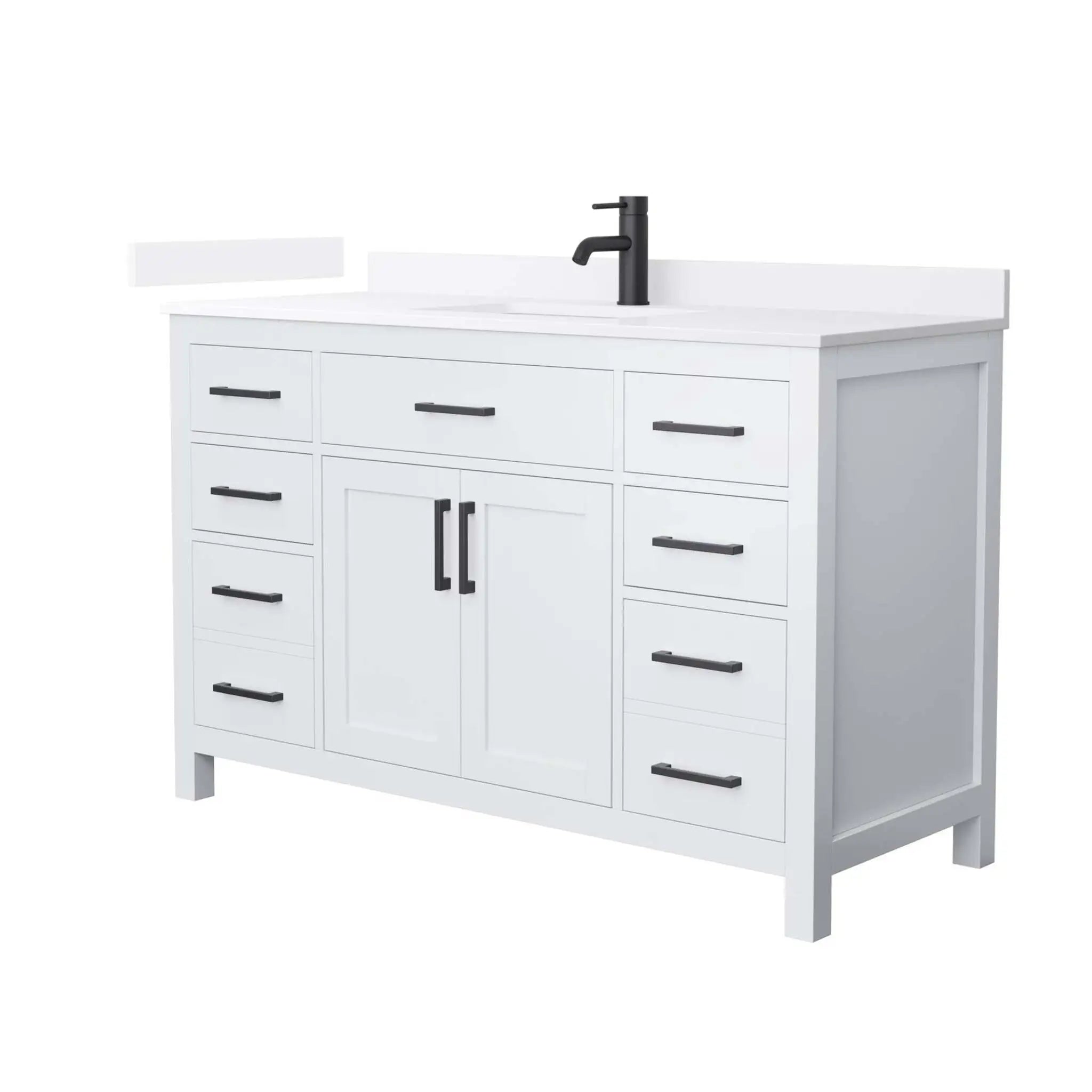 54" Beckett Single Bathroom Vanity in White with Matte Black Trim by Wyndham