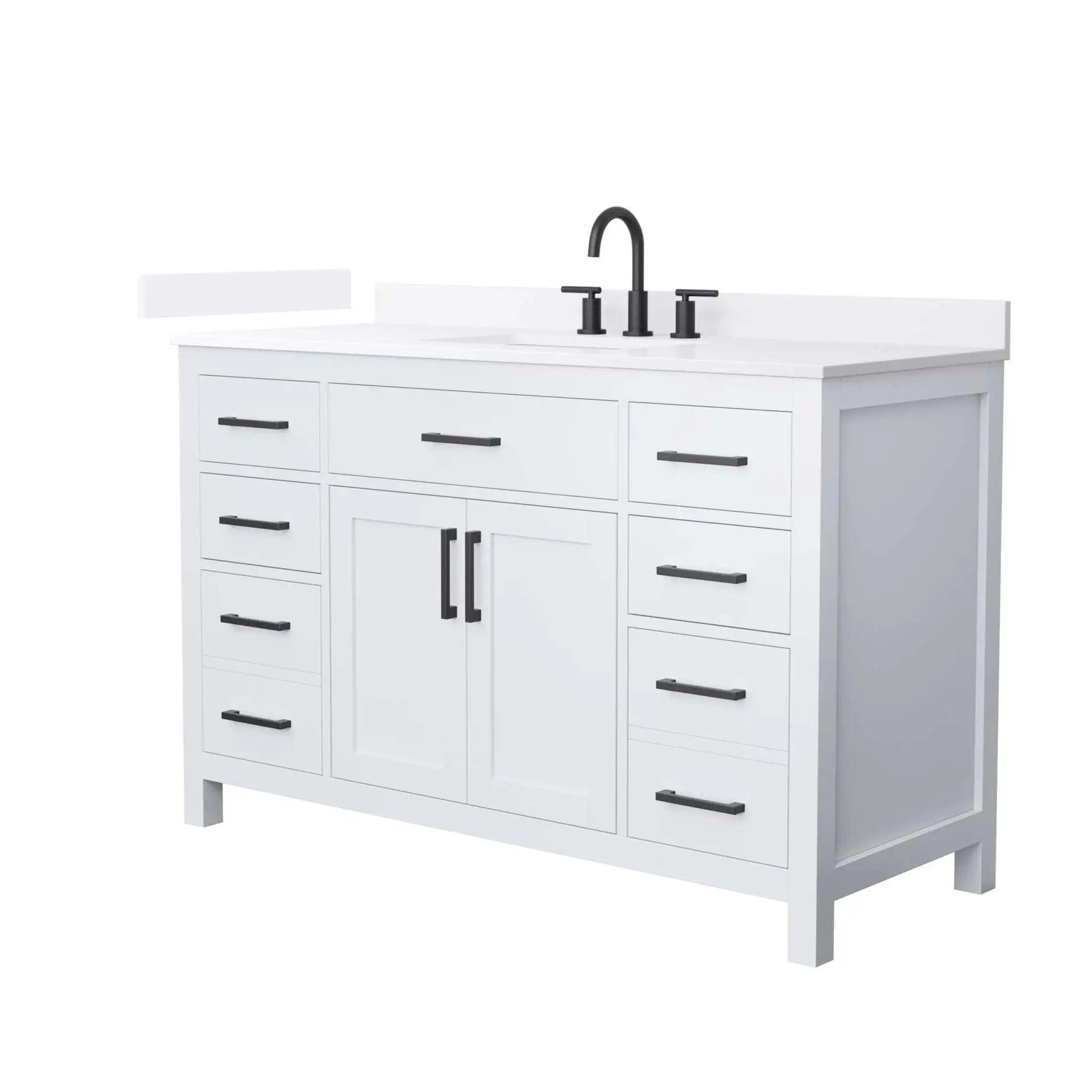 54" Beckett Single Bathroom Vanity in White with Matte Black Trim by Wyndham