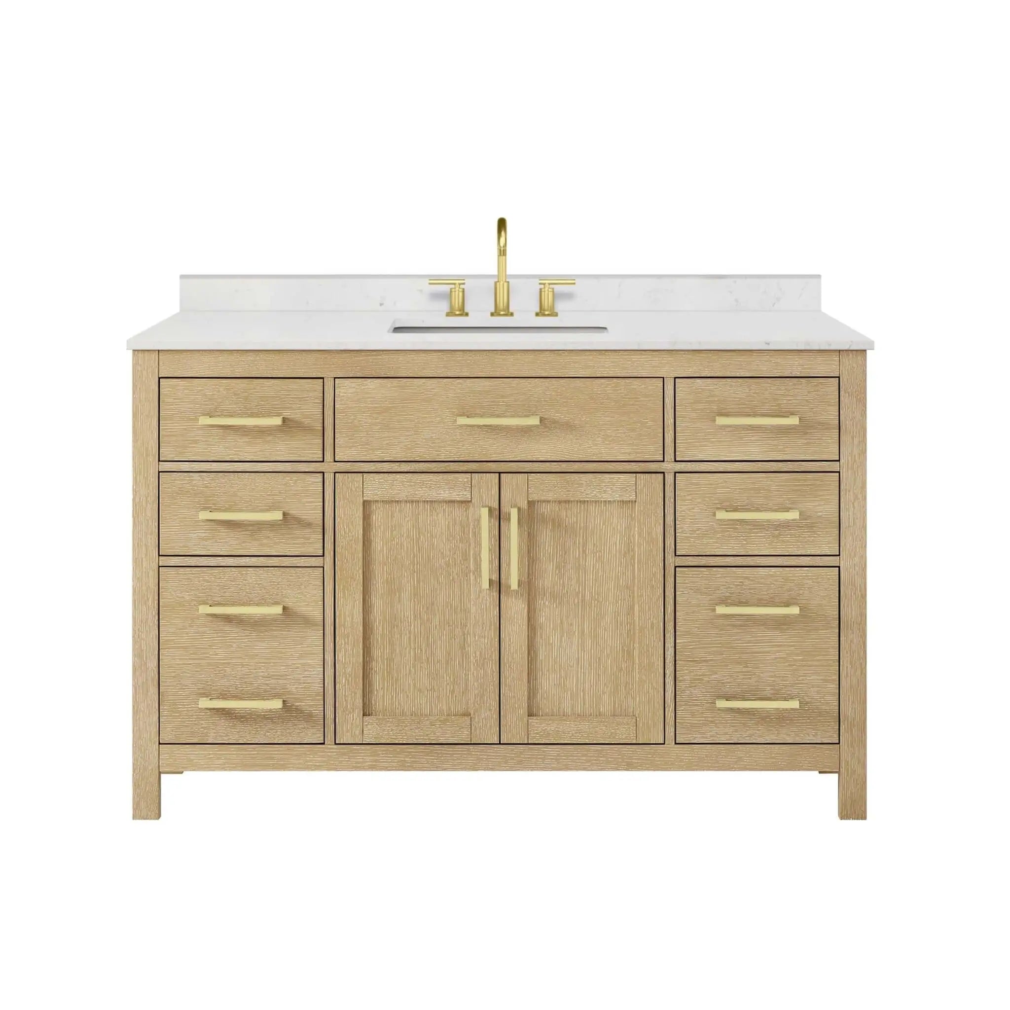 54" Beckett Single Bathroom Vanity in Whitewashed Oak with Brushed Gold Trim by Wyndham