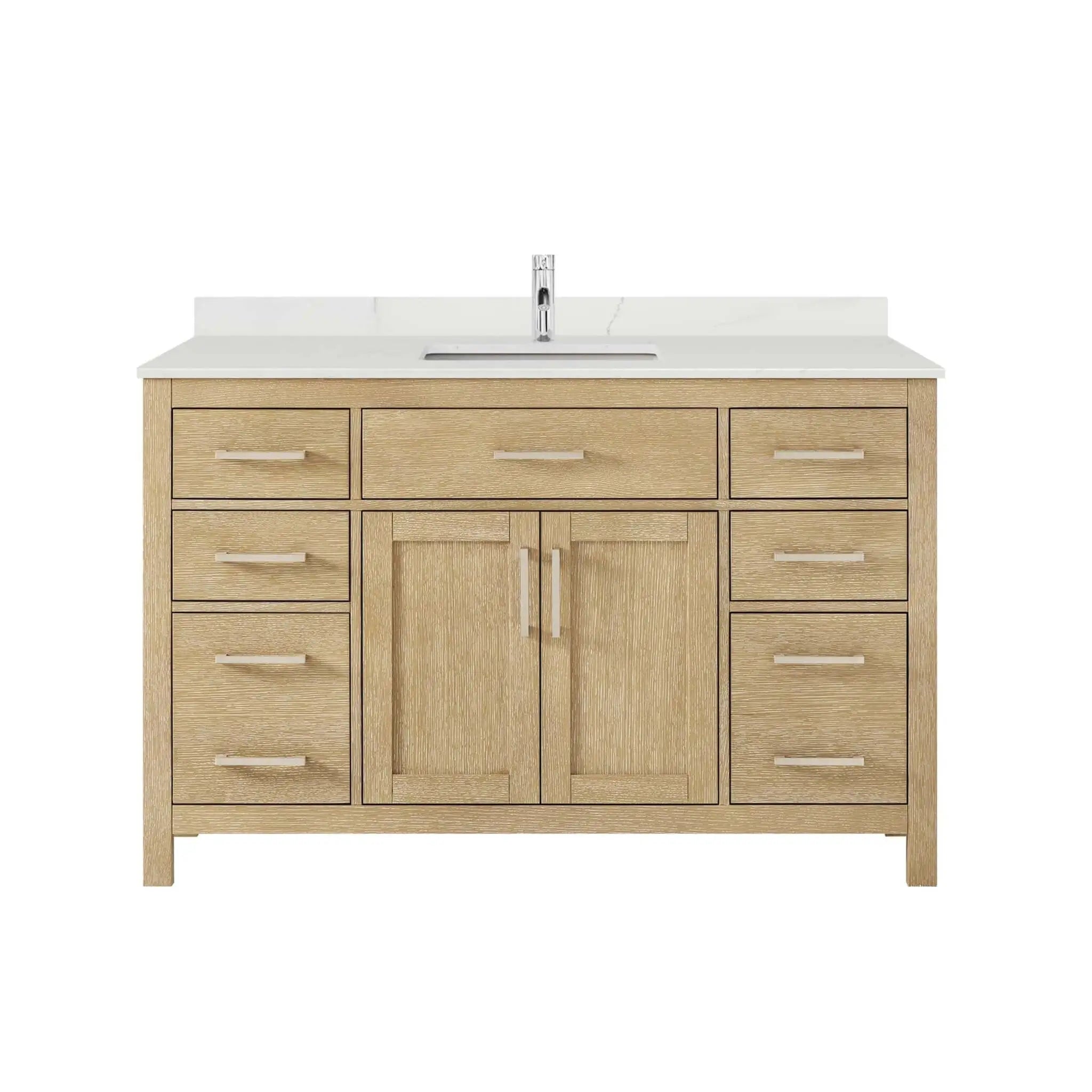 54" Beckett Single Bathroom Vanity in Whitewashed Oak with Brushed Nickel Trim by Wyndham