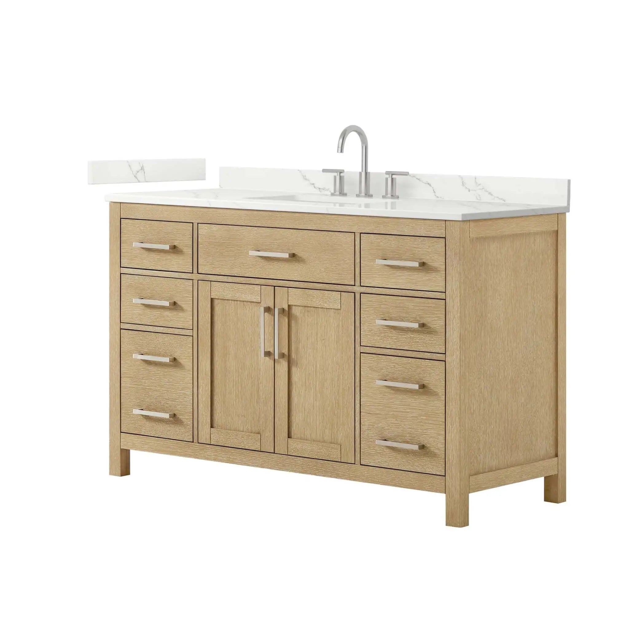 54" Beckett Single Bathroom Vanity in Whitewashed Oak with Brushed Nickel Trim by Wyndham