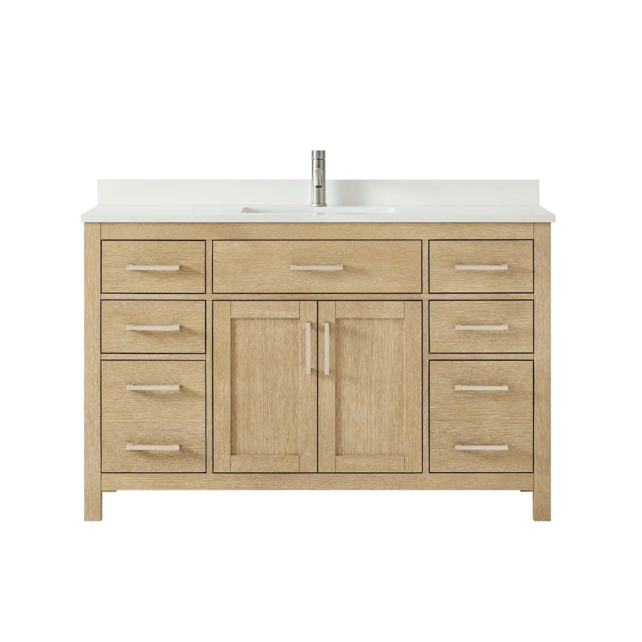 54" Beckett Single Bathroom Vanity in Whitewashed Oak with Brushed Nickel Trim by Wyndham