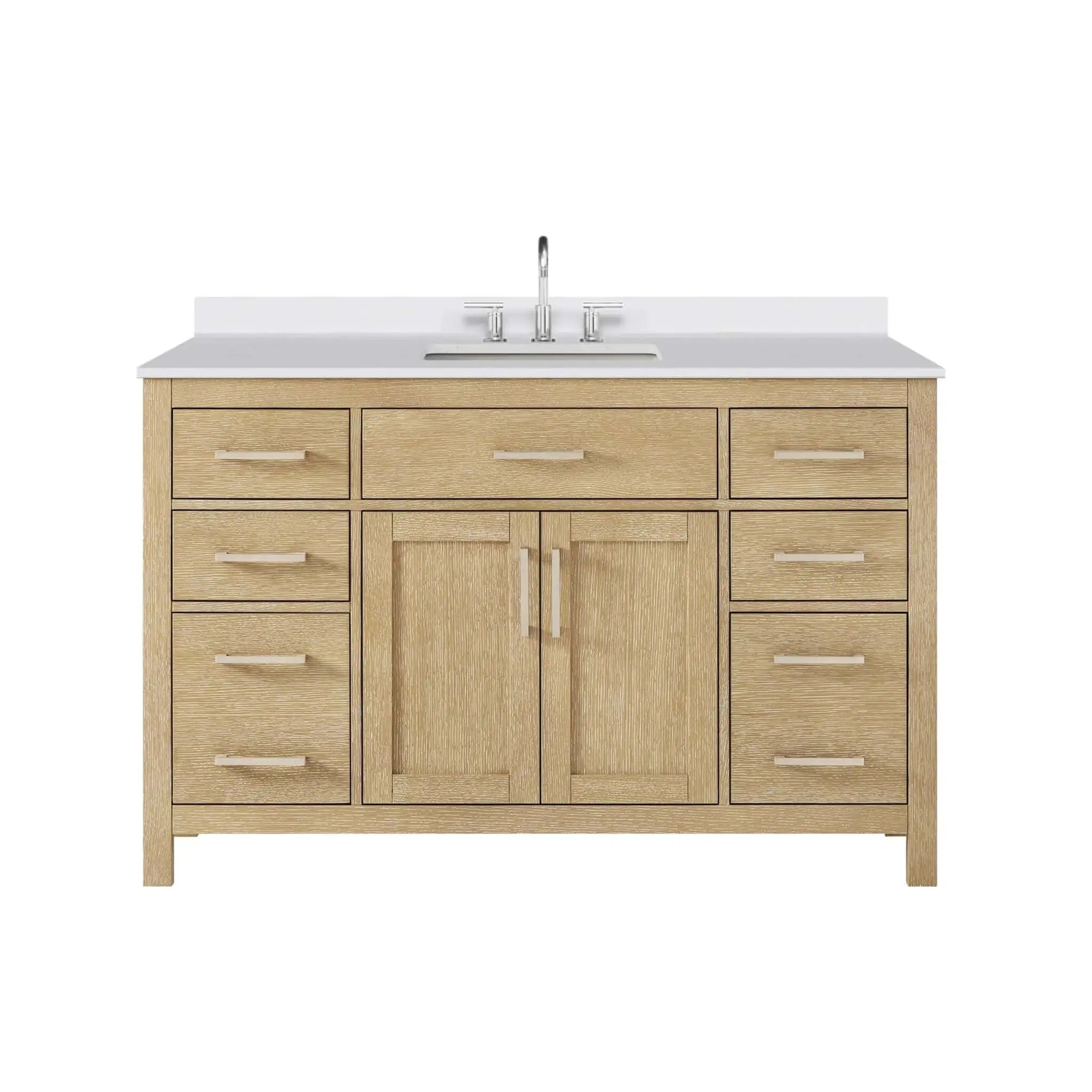 54" Beckett Single Bathroom Vanity in Whitewashed Oak with Brushed Nickel Trim by Wyndham