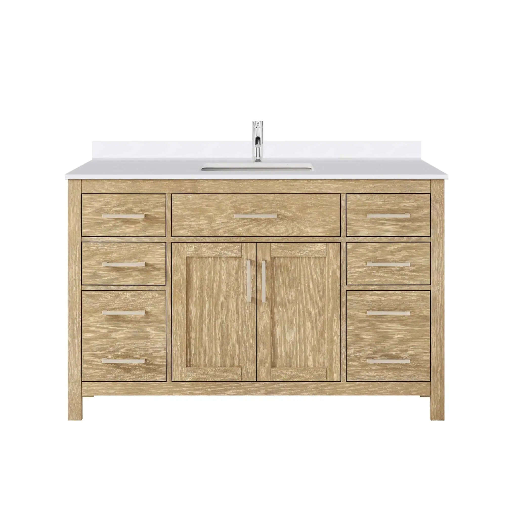 54" Beckett Single Bathroom Vanity in Whitewashed Oak with Brushed Nickel Trim by Wyndham
