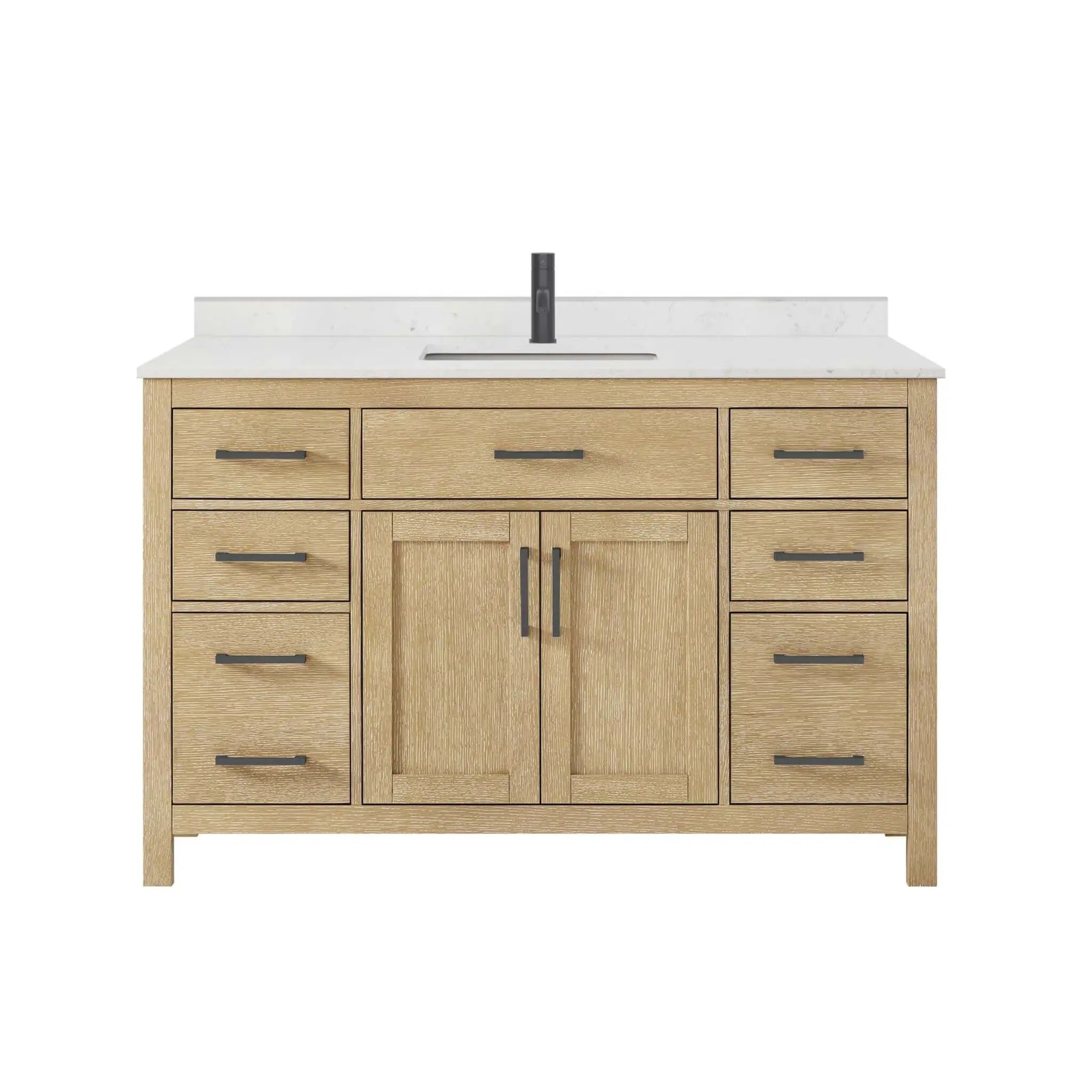 54" Beckett Single Bathroom Vanity in Whitewashed Oak with Matte Black Trim by Wyndham