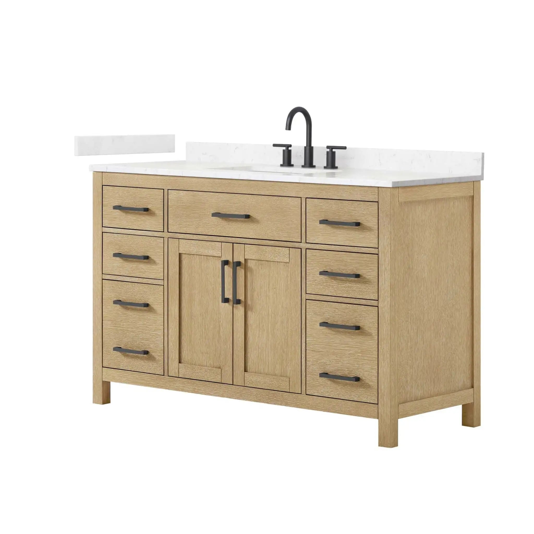 54" Beckett Single Bathroom Vanity in Whitewashed Oak with Matte Black Trim by Wyndham