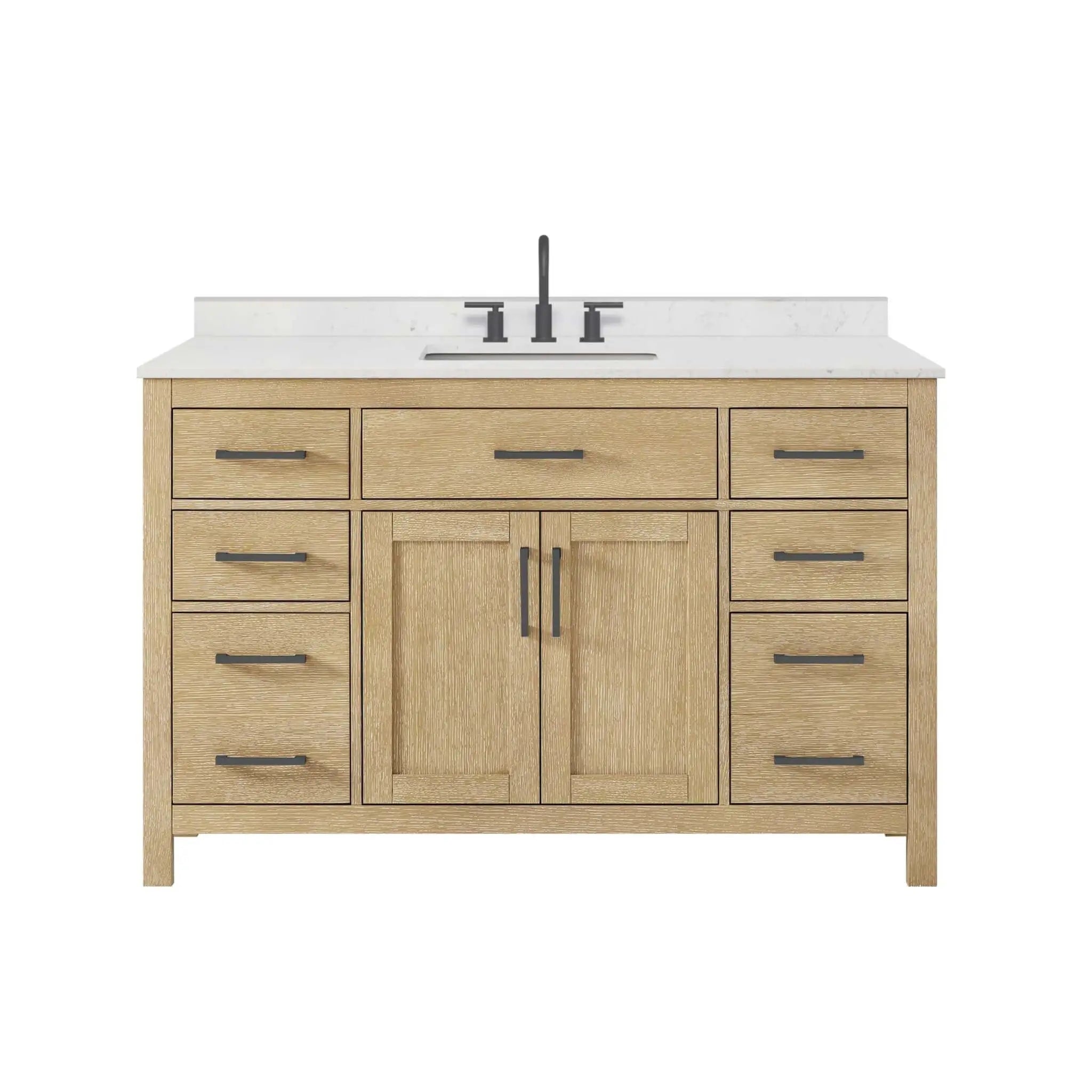54" Beckett Single Bathroom Vanity in Whitewashed Oak with Matte Black Trim by Wyndham