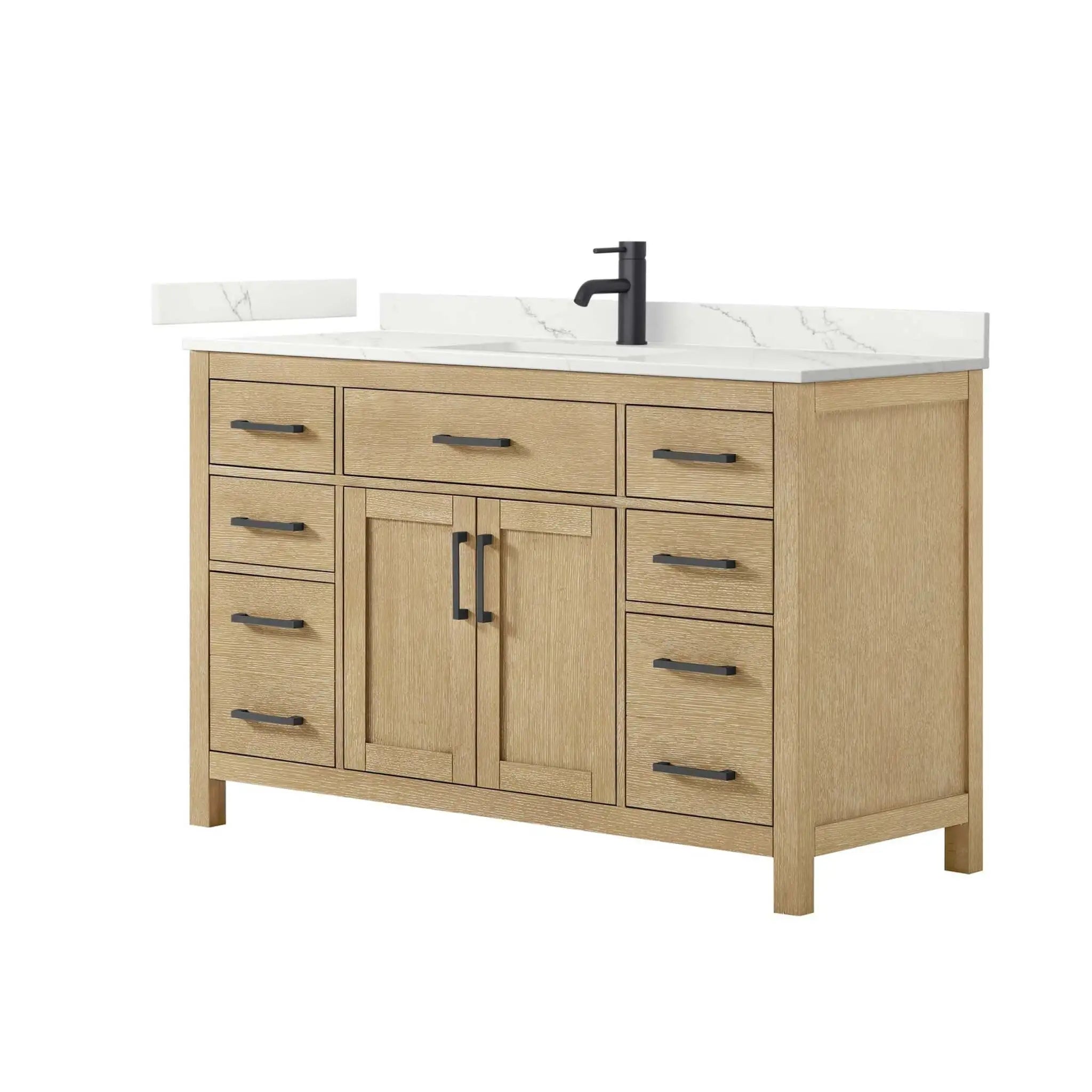 54" Beckett Single Bathroom Vanity in Whitewashed Oak with Matte Black Trim by Wyndham