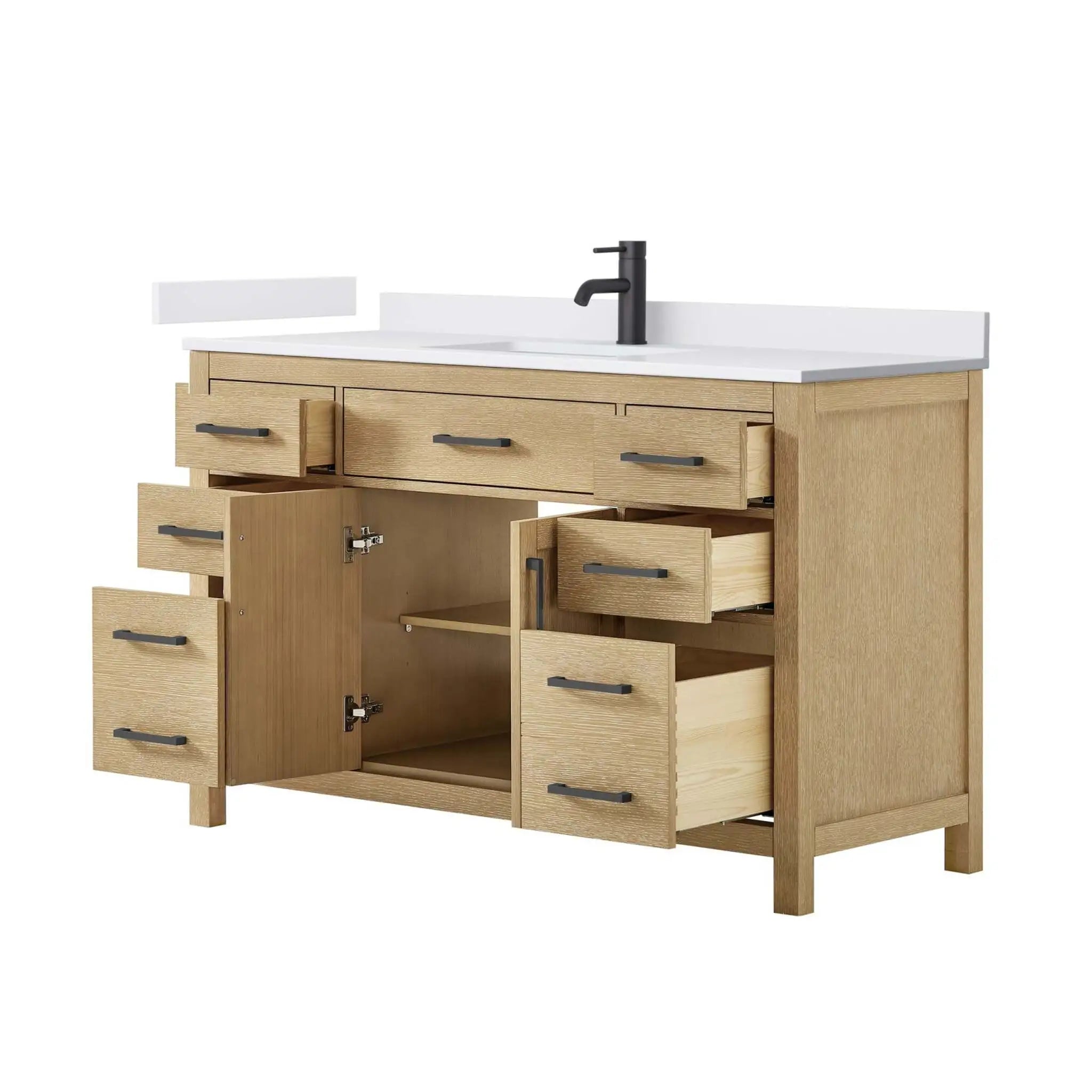 54" Beckett Single Bathroom Vanity in Whitewashed Oak with Matte Black Trim by Wyndham