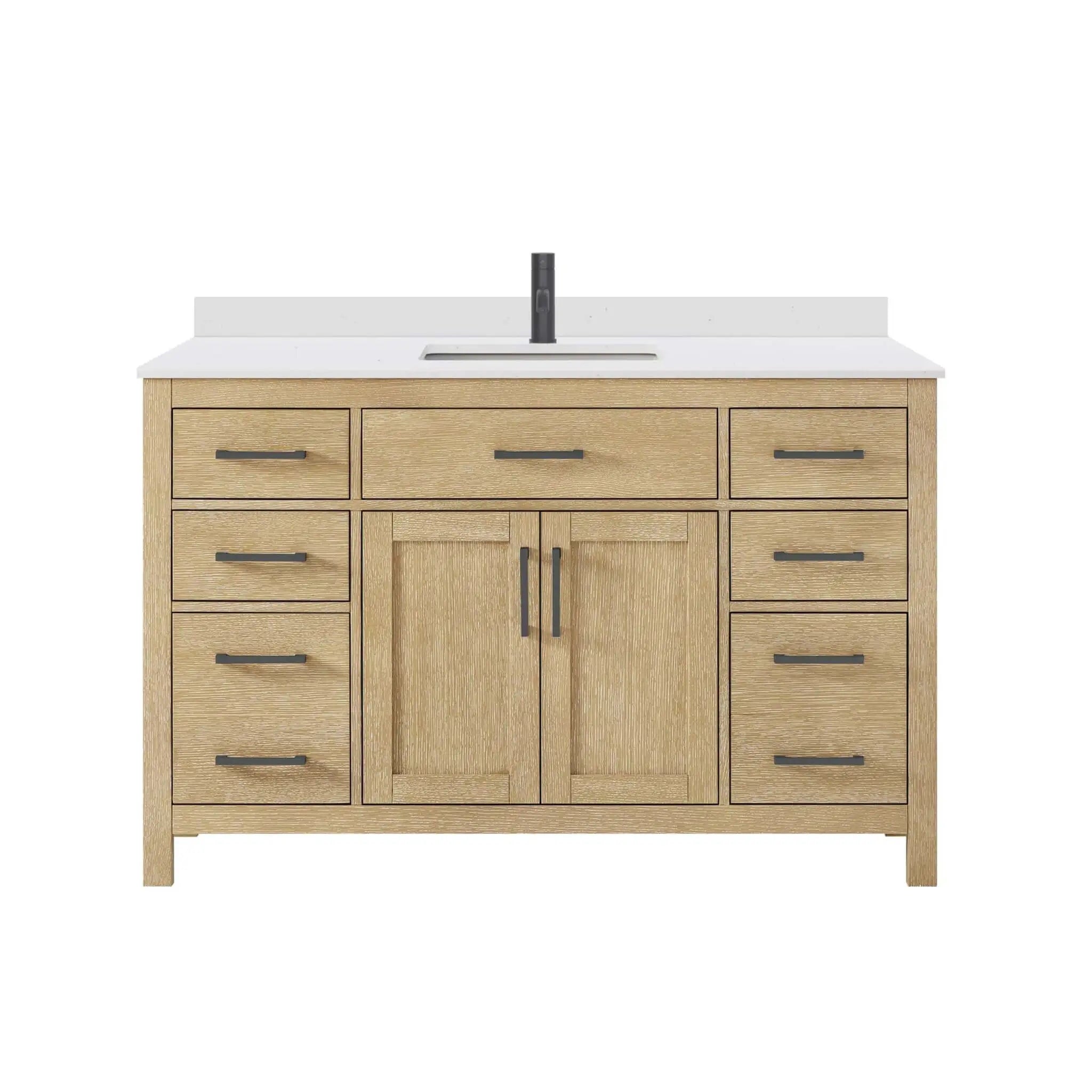 54" Beckett Single Bathroom Vanity in Whitewashed Oak with Matte Black Trim by Wyndham