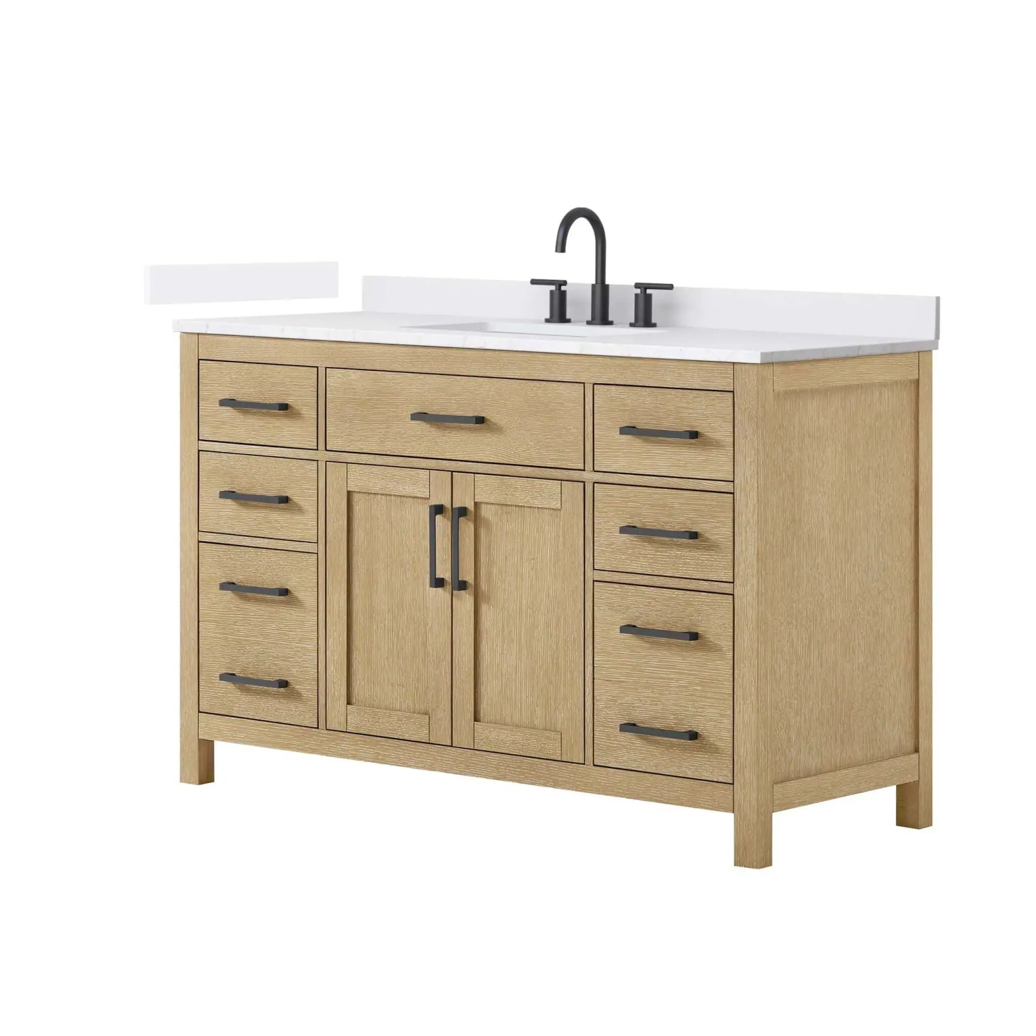 54" Beckett Single Bathroom Vanity in Whitewashed Oak with Matte Black Trim by Wyndham