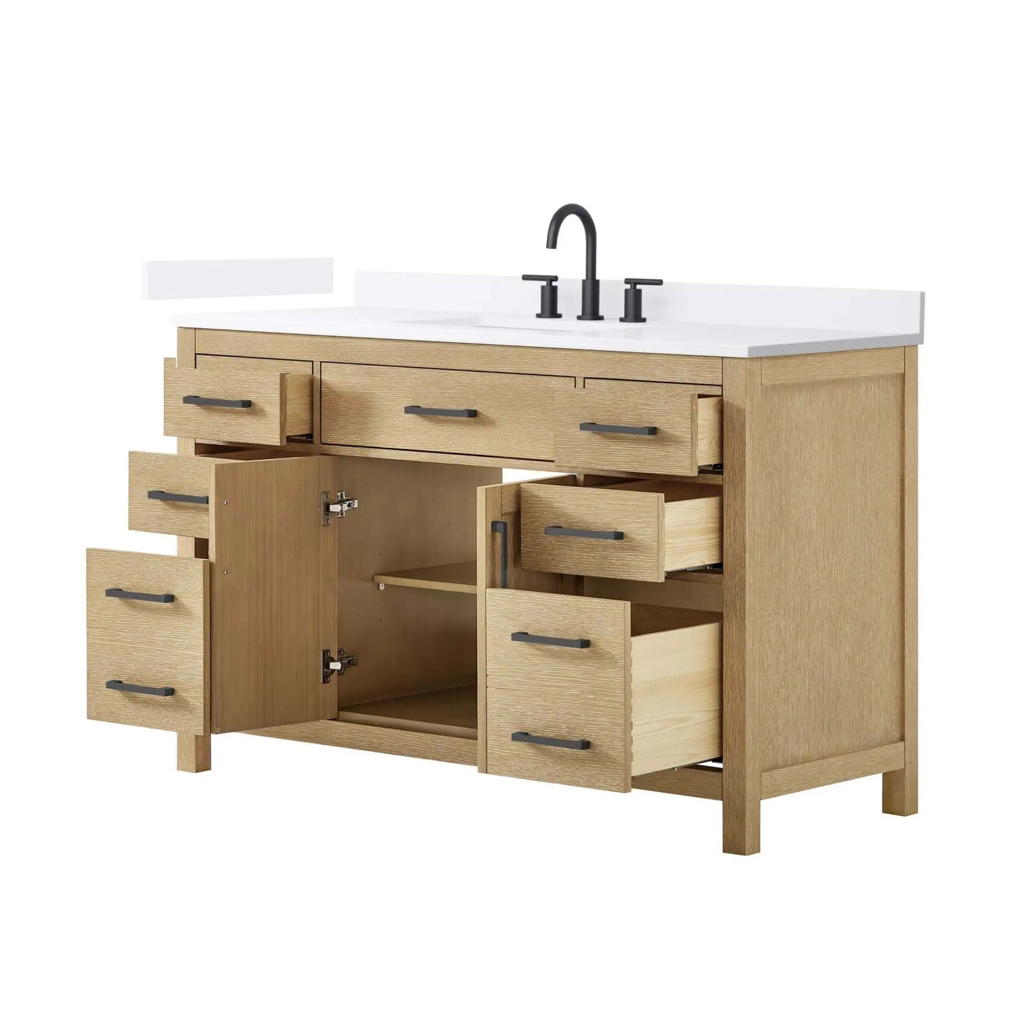 54" Beckett Single Bathroom Vanity in Whitewashed Oak with Matte Black Trim by Wyndham