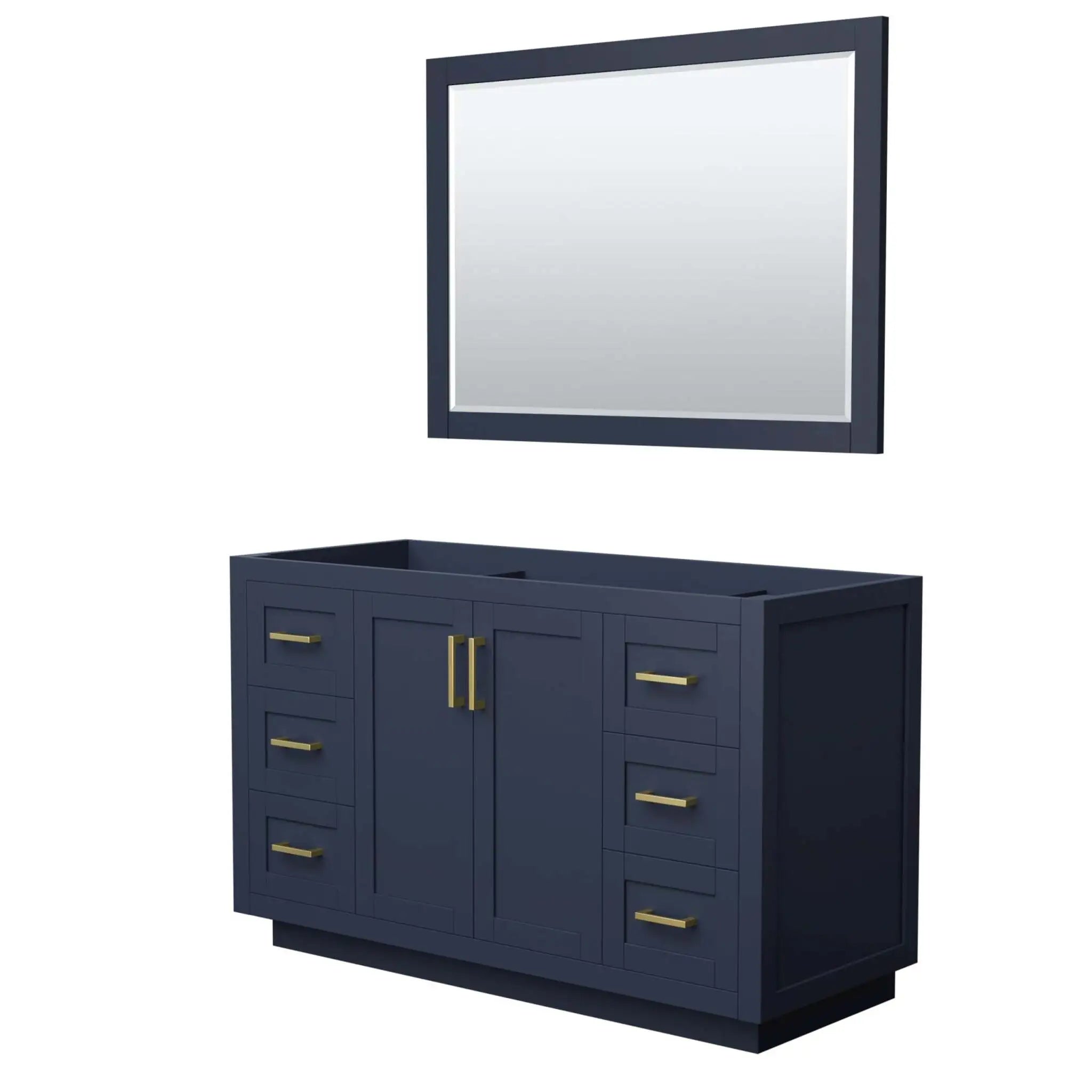 54" Miranda Single Bathroom Vanity in Dark Blue with Brushed Gold Trim & 46" Mirror by Wyndham
