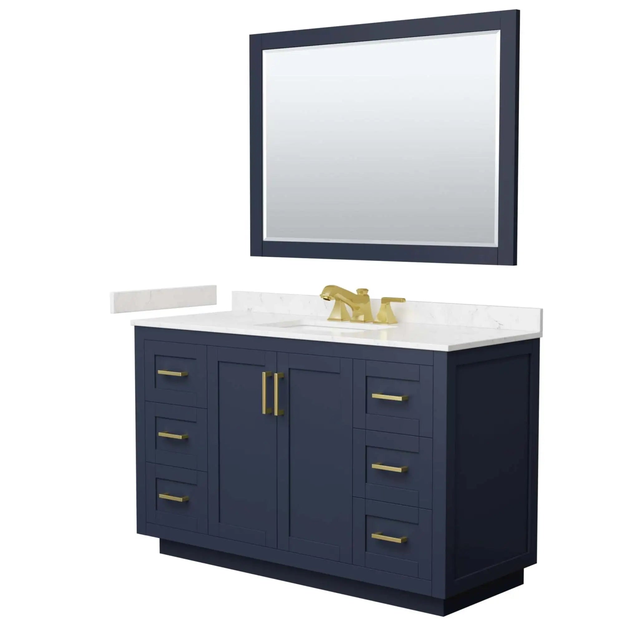 54" Miranda Single Bathroom Vanity in Dark Blue with Brushed Gold Trim & 46" Mirror by Wyndham