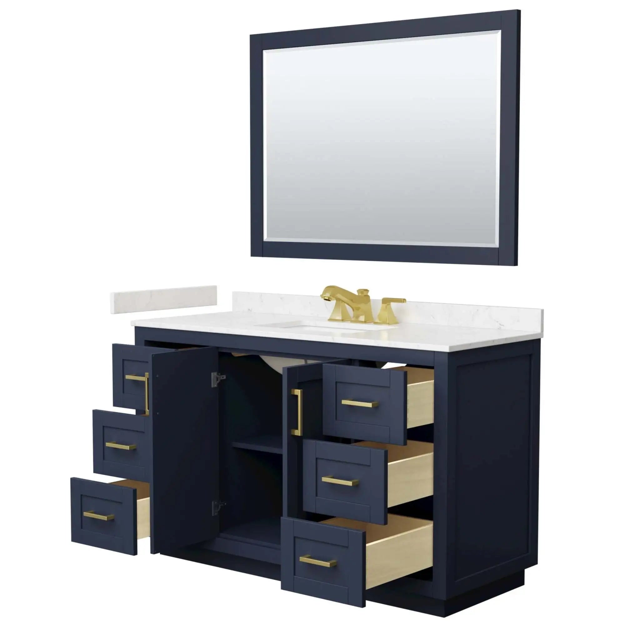54" Miranda Single Bathroom Vanity in Dark Blue with Brushed Gold Trim & 46" Mirror by Wyndham