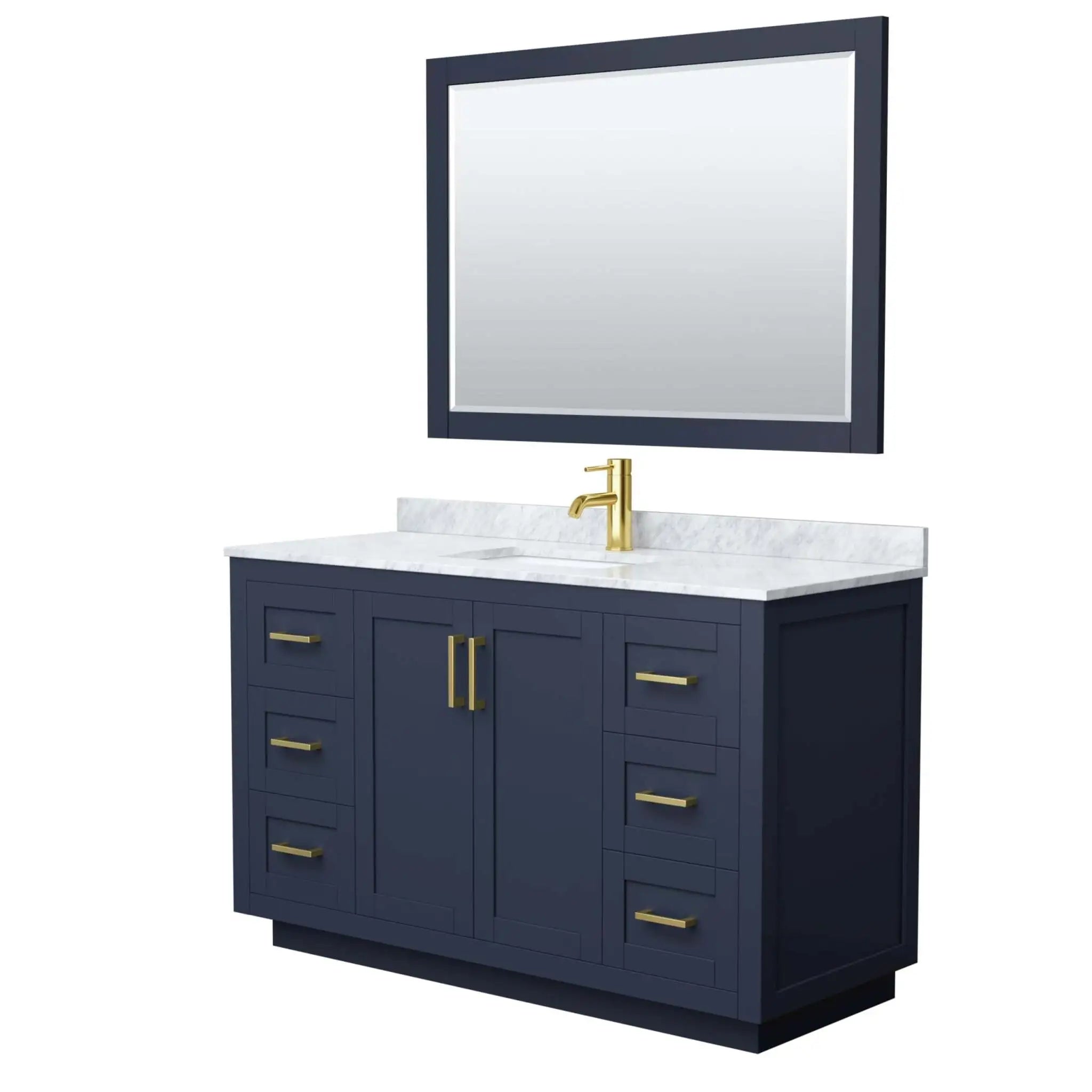 54" Miranda Single Bathroom Vanity in Dark Blue with Brushed Gold Trim & 46" Mirror by Wyndham