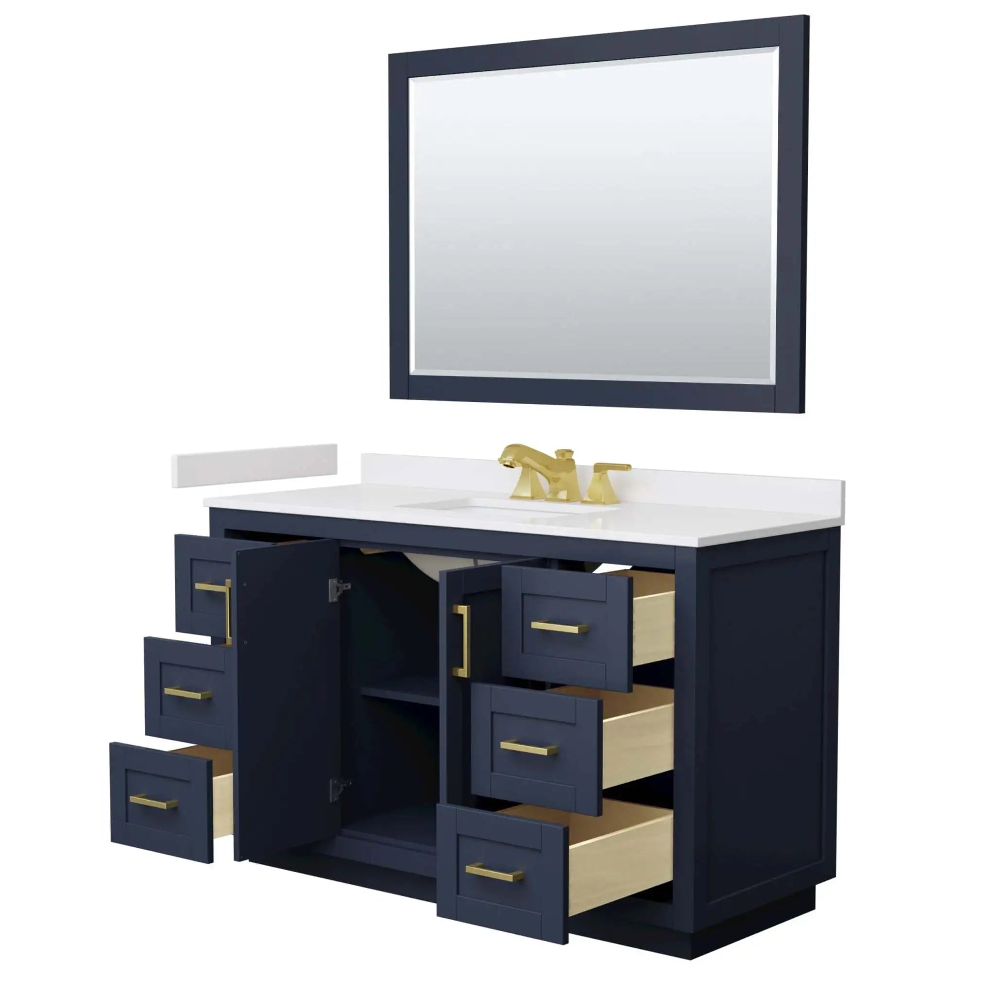54" Miranda Single Bathroom Vanity in Dark Blue with Brushed Gold Trim & 46" Mirror by Wyndham