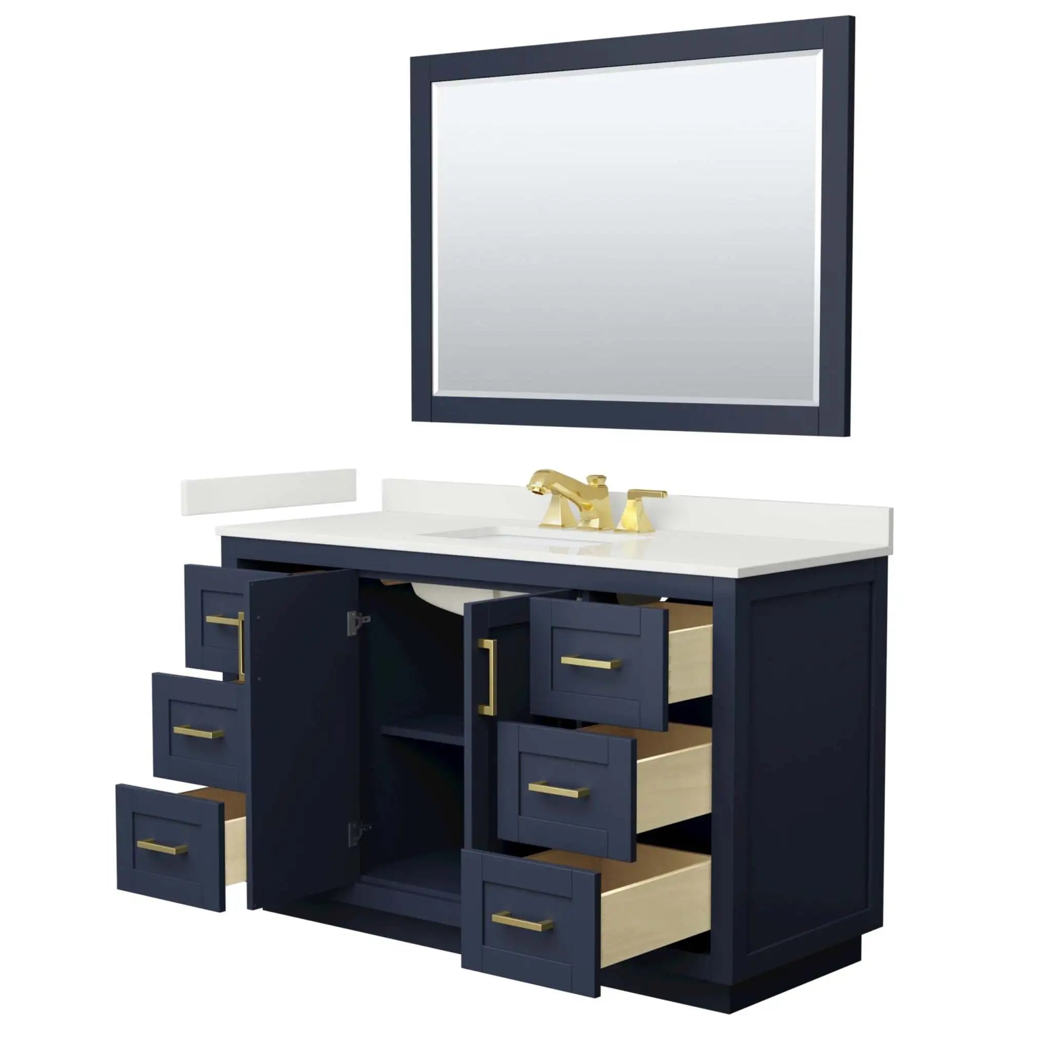 54" Miranda Single Bathroom Vanity in Dark Blue with Brushed Gold Trim & 46" Mirror by Wyndham