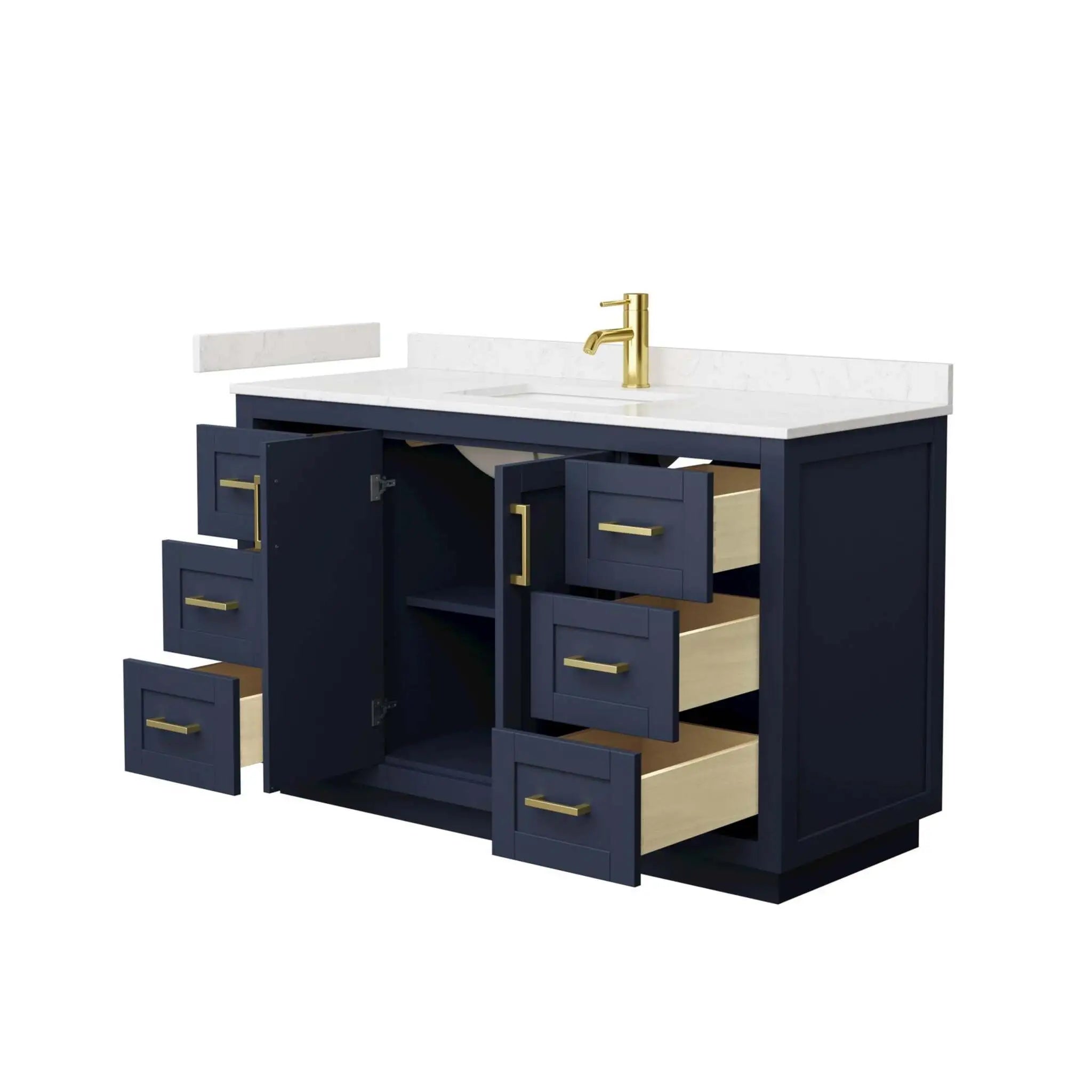 54" Miranda Single Bathroom Vanity in Dark Blue with Brushed Gold Trim by Wyndham