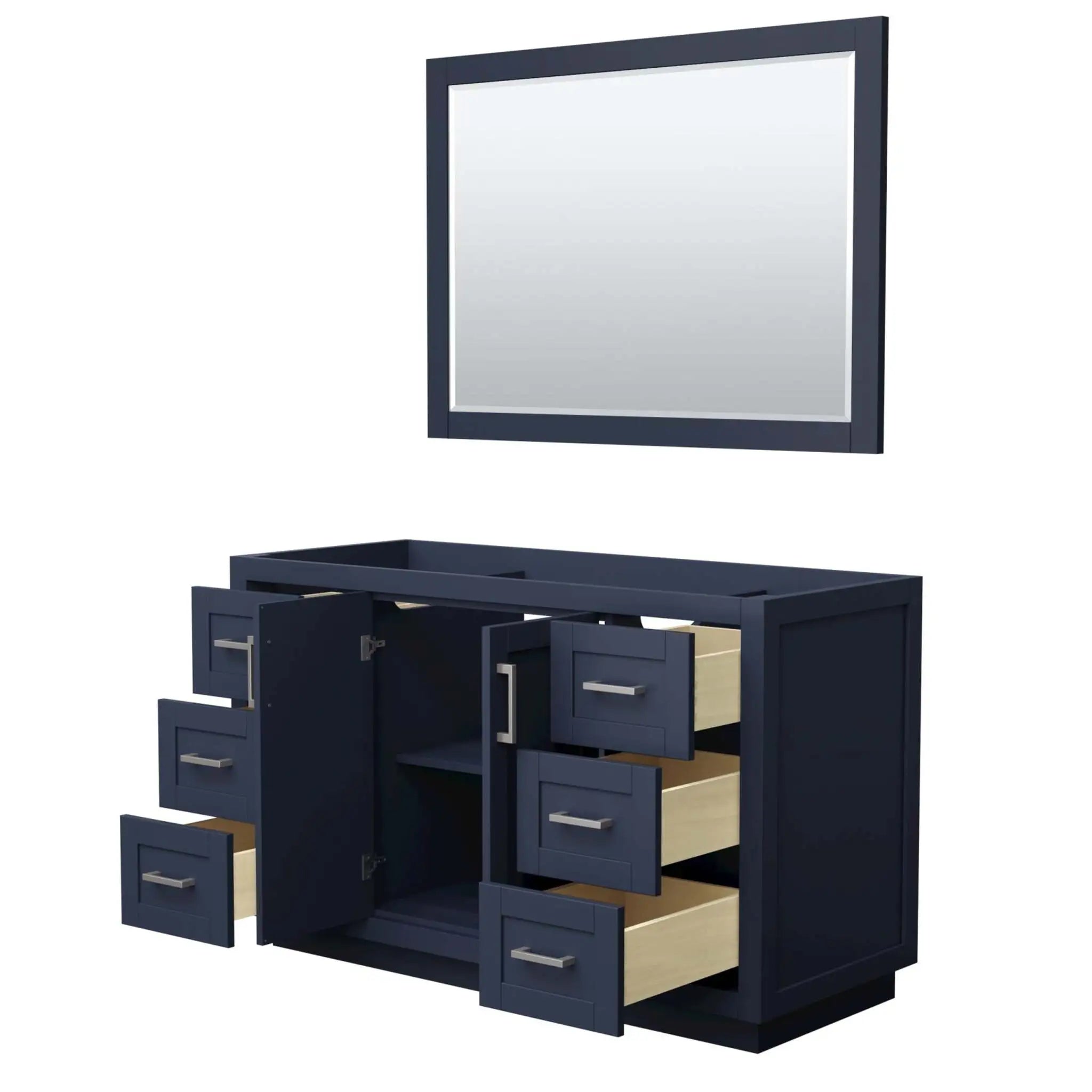 54" Miranda Single Bathroom Vanity in Dark Blue with Brushed Nickel Trim & 46" Mirror by Wyndham