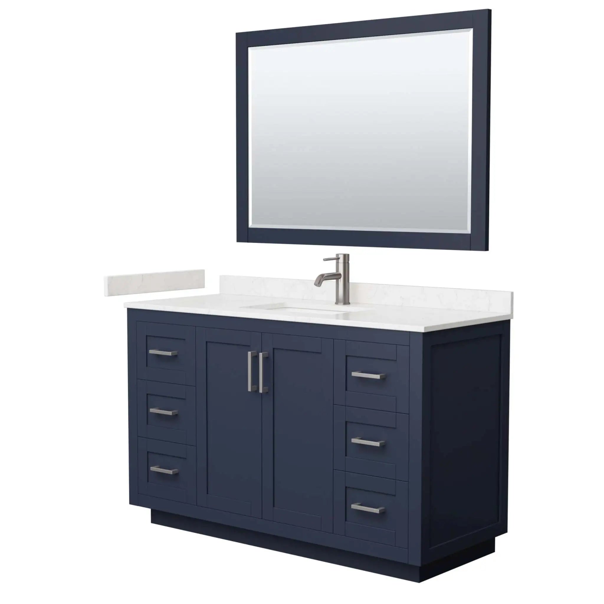 54" Miranda Single Bathroom Vanity in Dark Blue with Brushed Nickel Trim & 46" Mirror by Wyndham