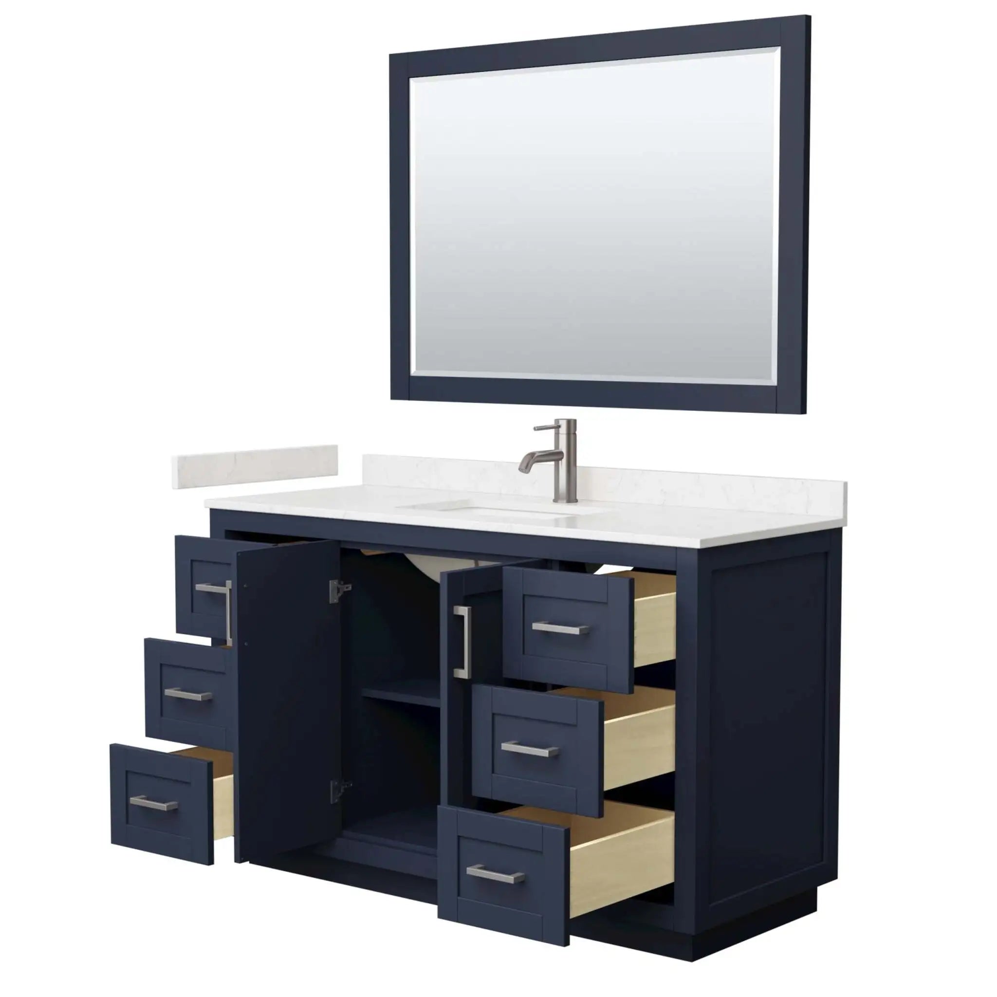 54" Miranda Single Bathroom Vanity in Dark Blue with Brushed Nickel Trim & 46" Mirror by Wyndham