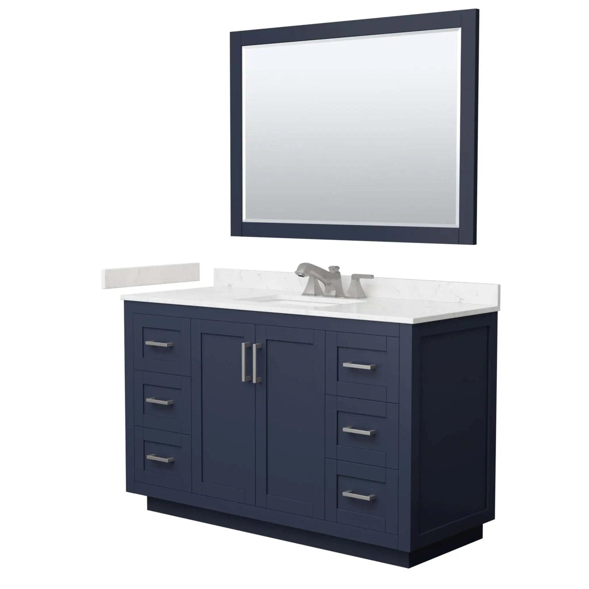 54" Miranda Single Bathroom Vanity in Dark Blue with Brushed Nickel Trim & 46" Mirror by Wyndham
