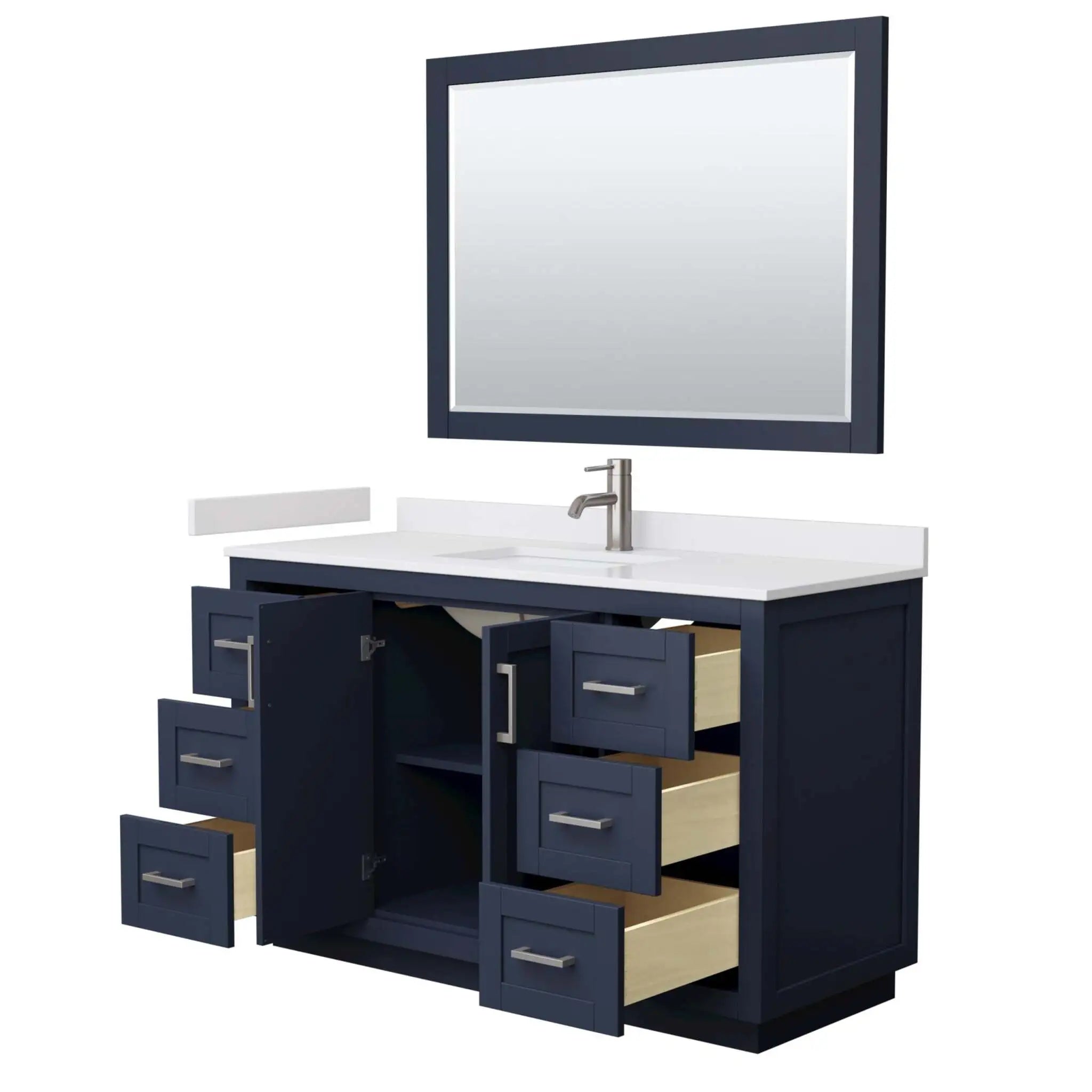 54" Miranda Single Bathroom Vanity in Dark Blue with Brushed Nickel Trim & 46" Mirror by Wyndham