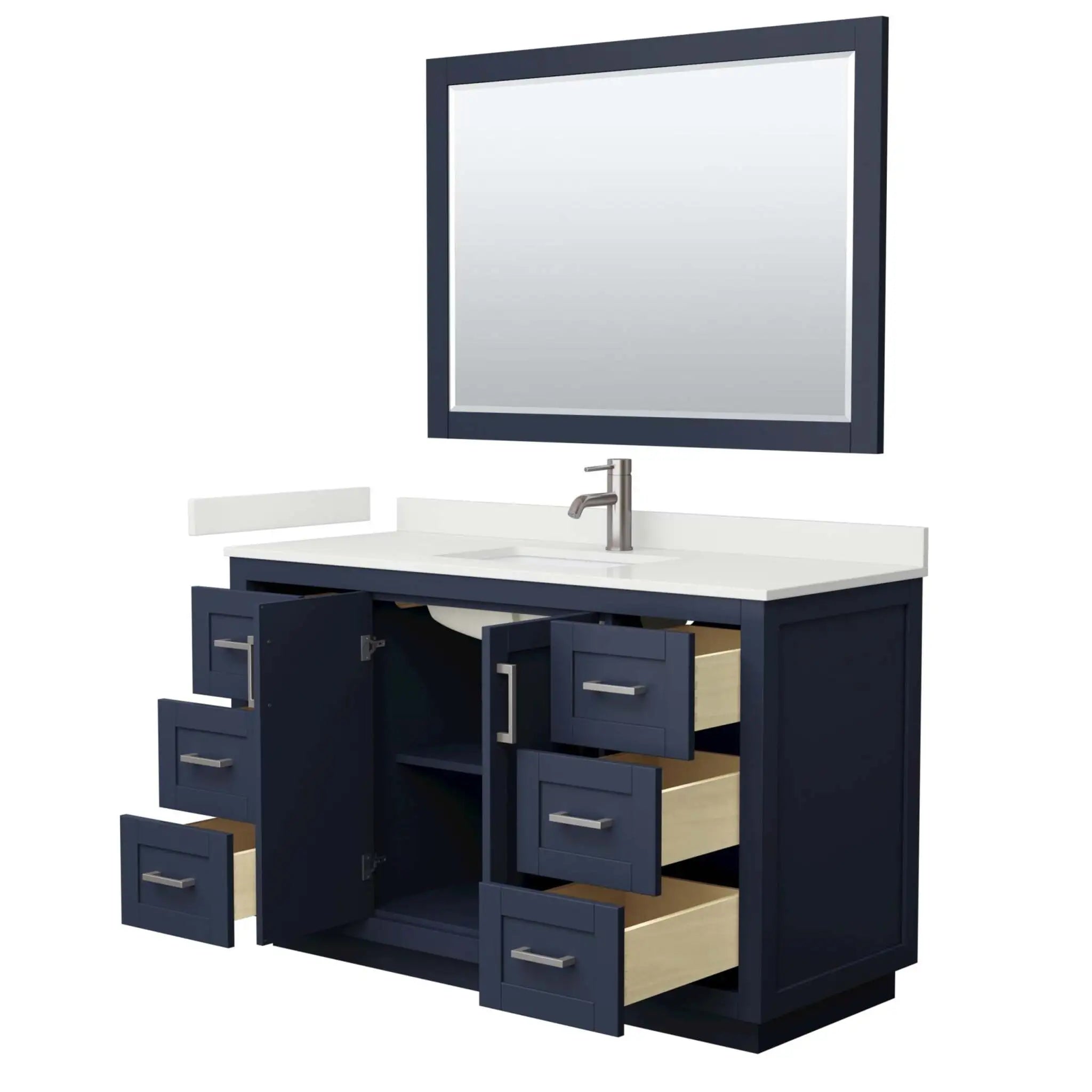 54" Miranda Single Bathroom Vanity in Dark Blue with Brushed Nickel Trim & 46" Mirror by Wyndham