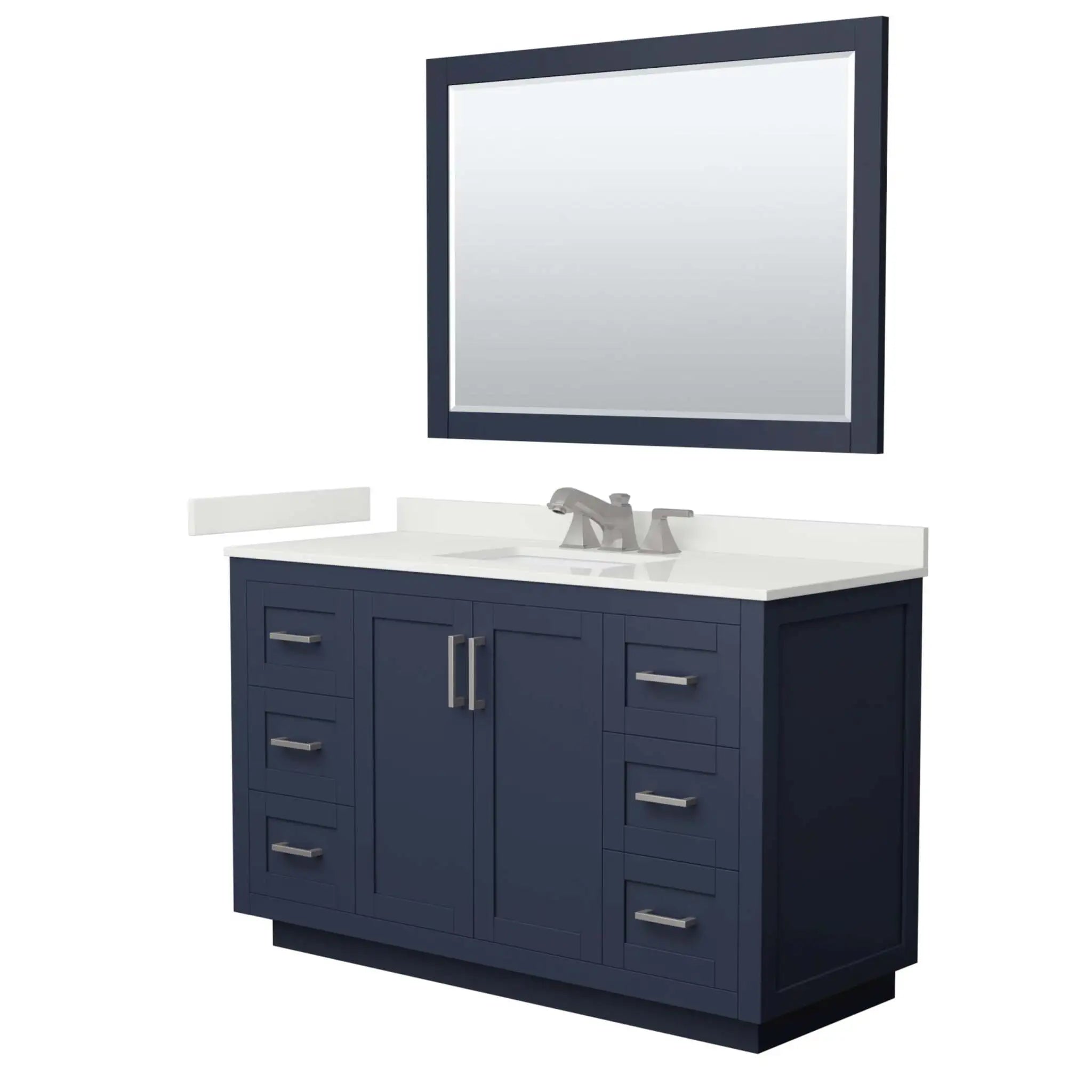 54" Miranda Single Bathroom Vanity in Dark Blue with Brushed Nickel Trim & 46" Mirror by Wyndham