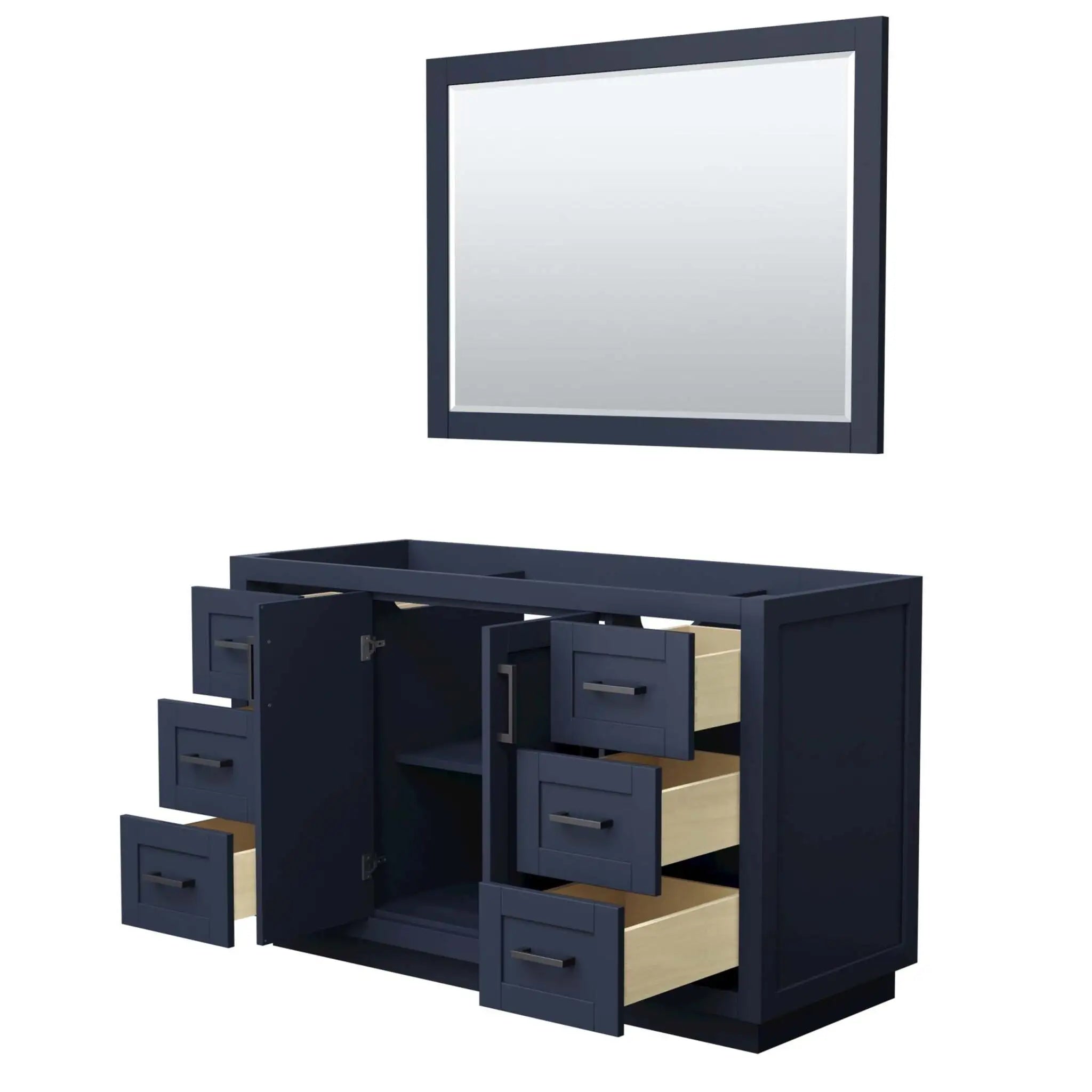 54" Miranda Single Bathroom Vanity in Dark Blue with Matte Black Trim & 46" Mirror by Wyndham