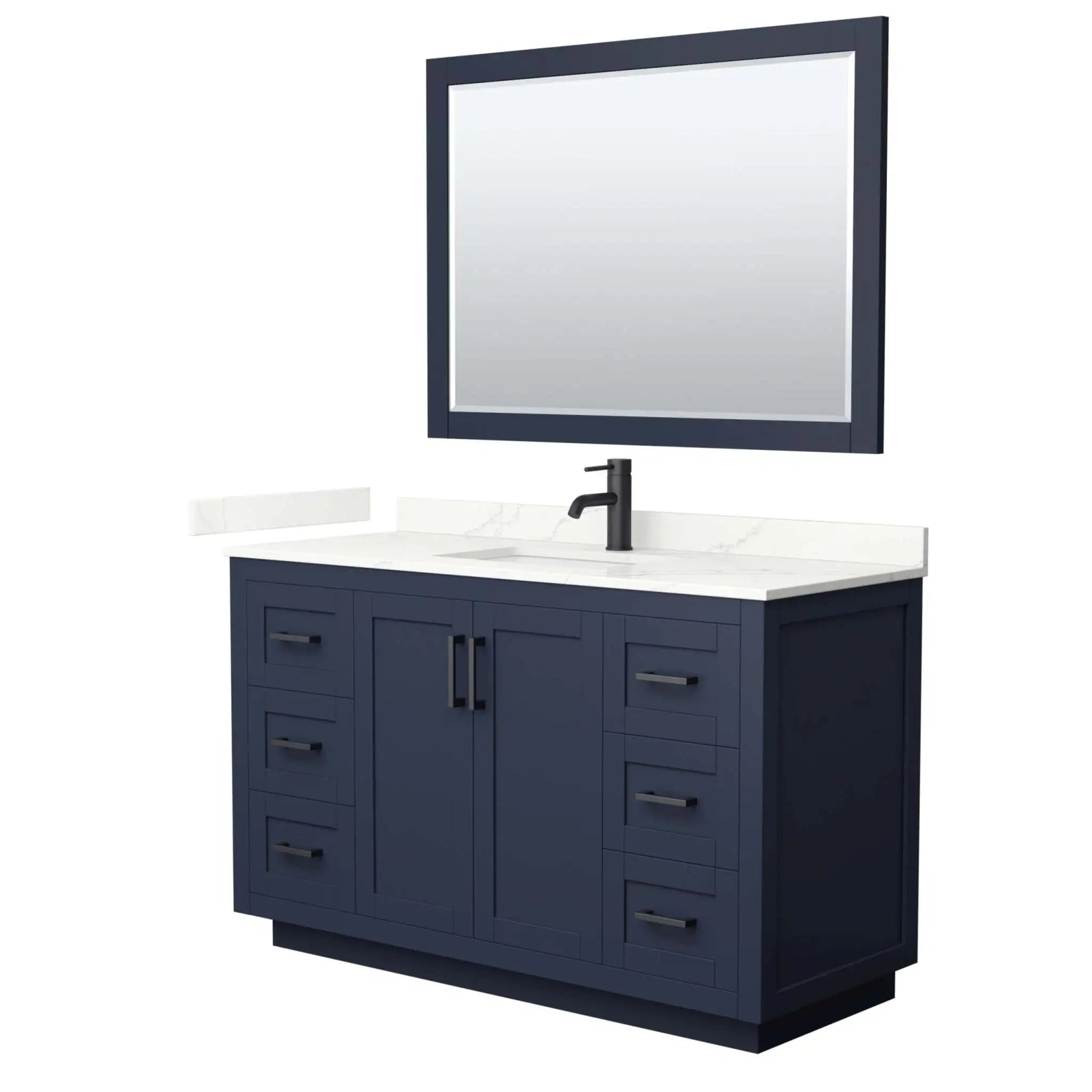 54" Miranda Single Bathroom Vanity in Dark Blue with Matte Black Trim & 46" Mirror by Wyndham