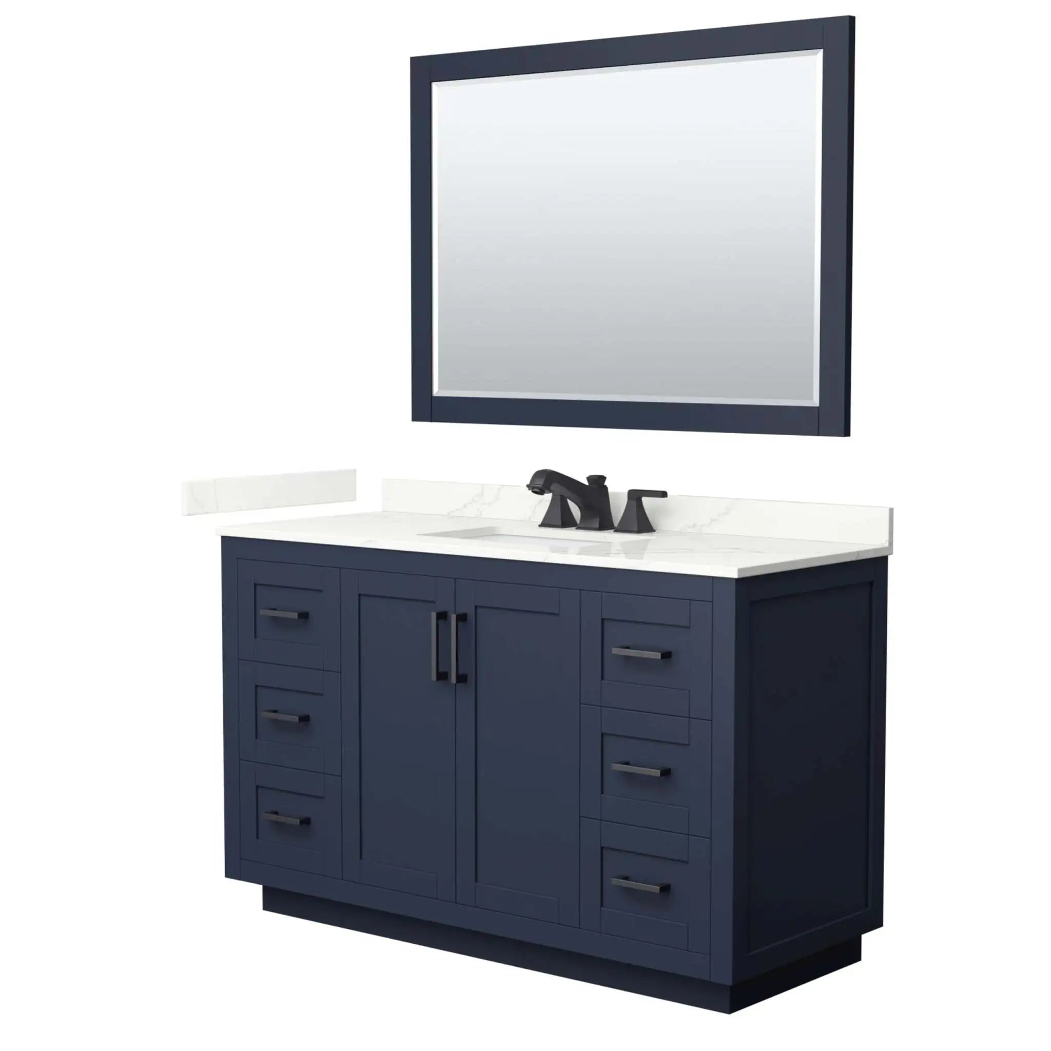 54" Miranda Single Bathroom Vanity in Dark Blue with Matte Black Trim & 46" Mirror by Wyndham