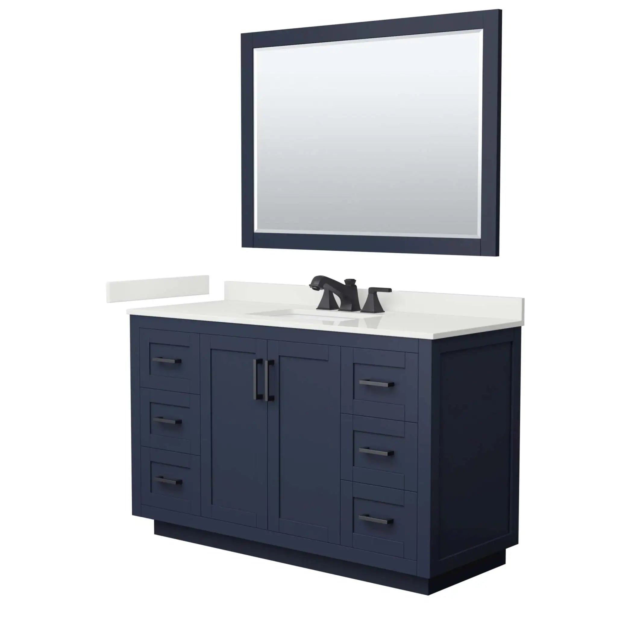54" Miranda Single Bathroom Vanity in Dark Blue with Matte Black Trim & 46" Mirror by Wyndham